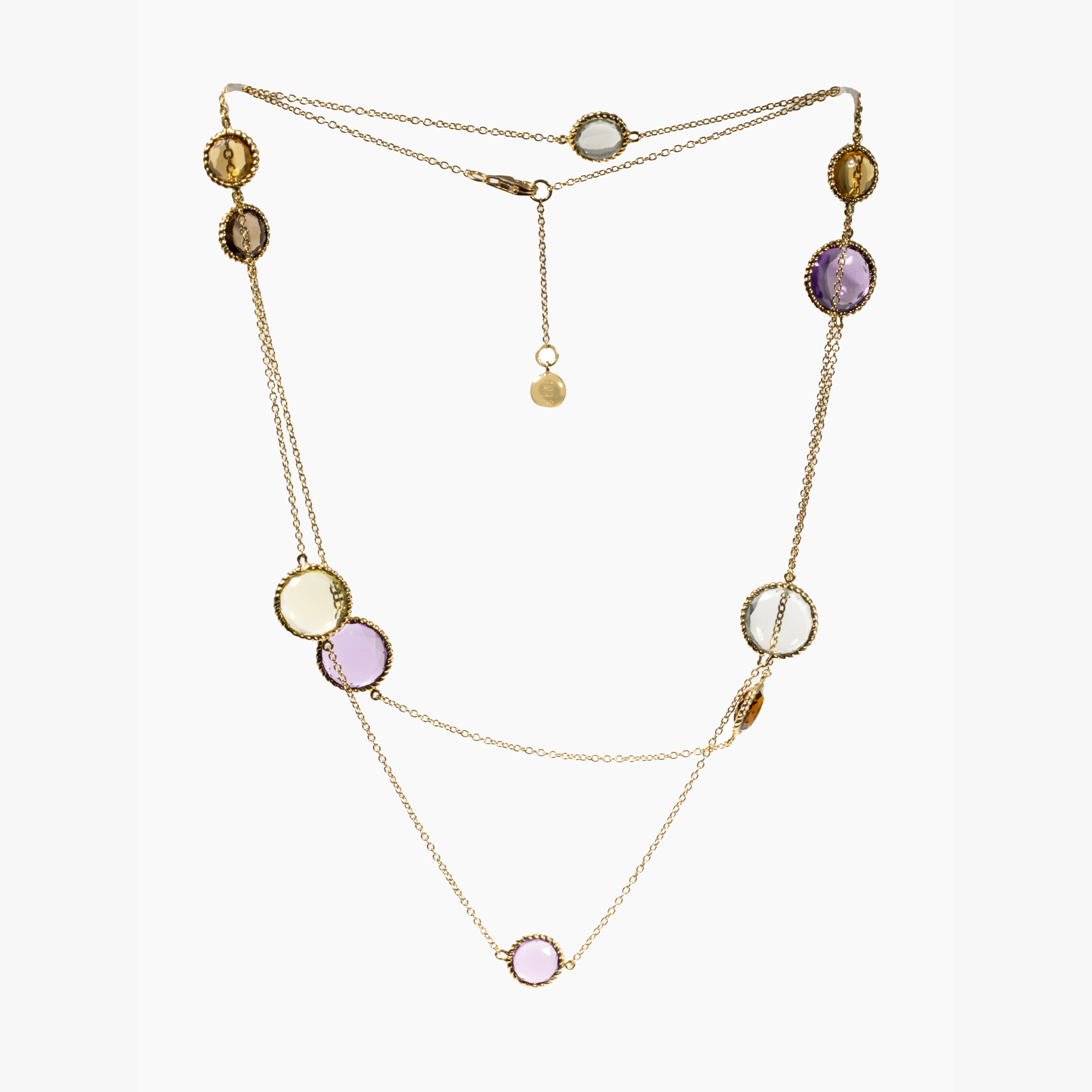 Roberto Coin necklace, made of rose gold, decorated with multicolored stones, accompanied by an additional gemological certificate