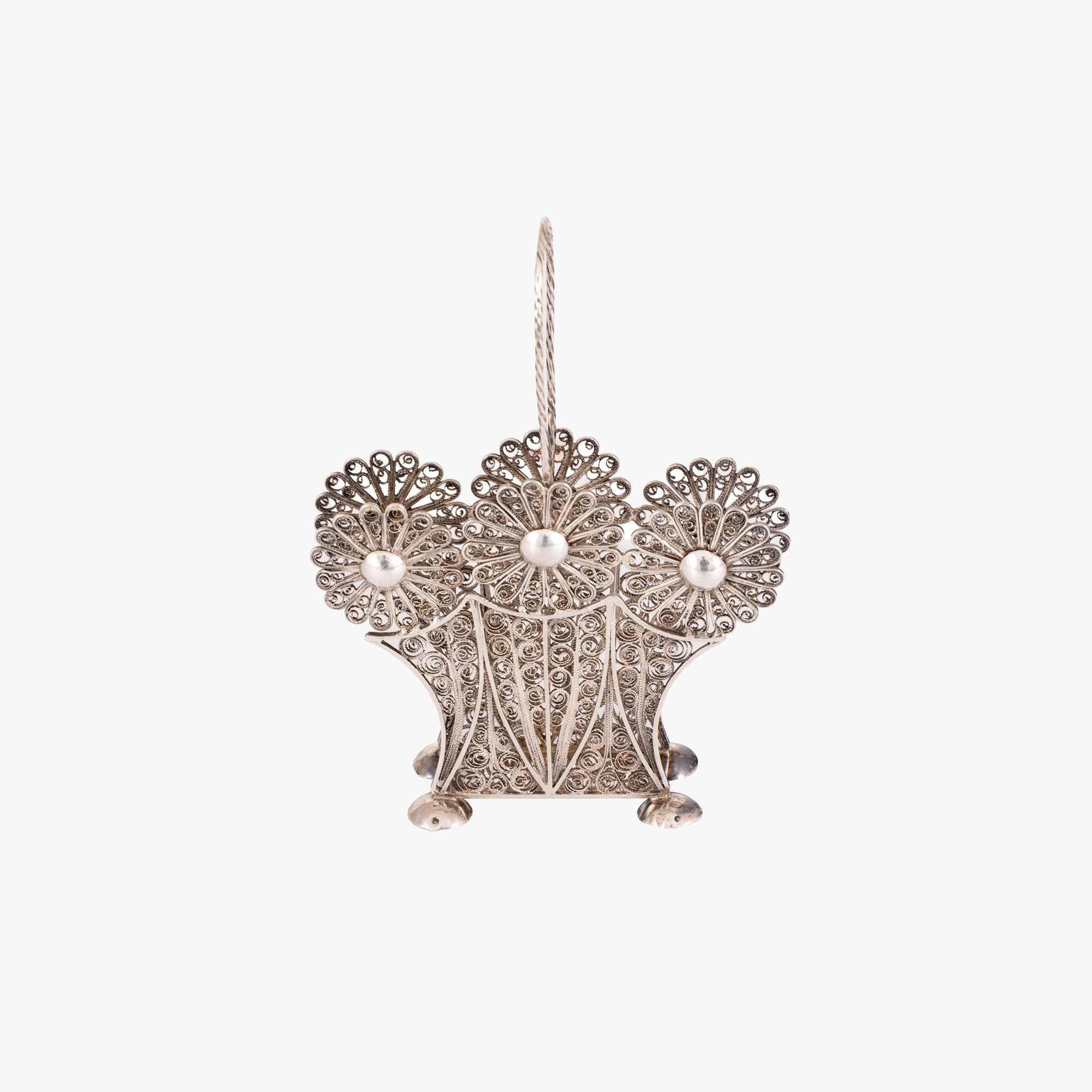 Suport de șervețele din argint filigranat, cu decor floral, începutul sec. XX