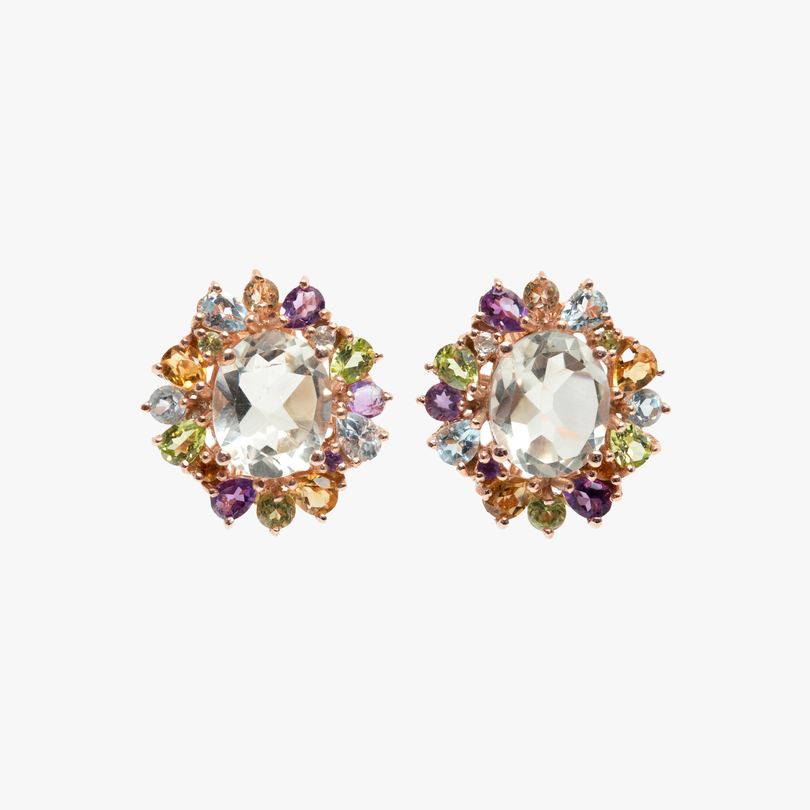 Pair of gilded silver earrings with rose gold, adorned with semi-precious stones
