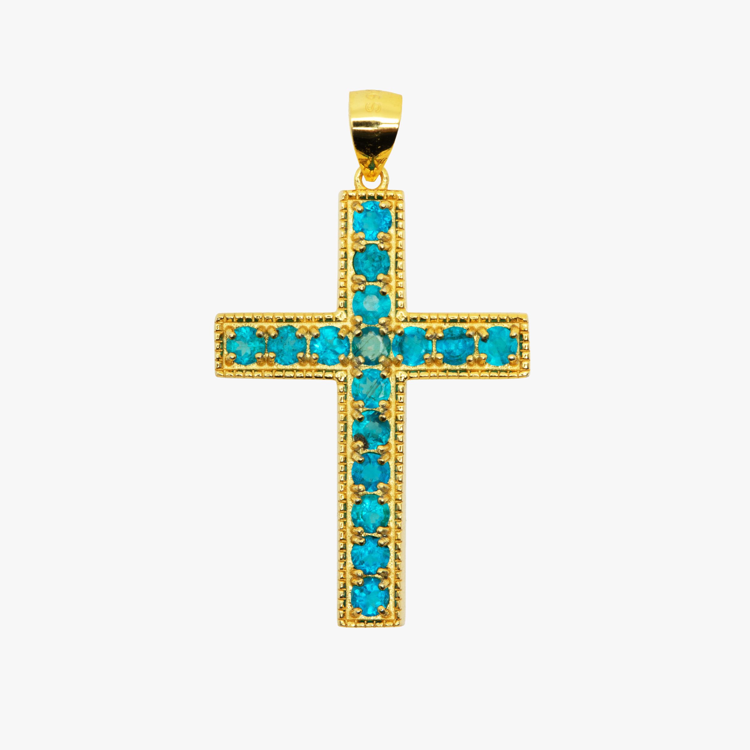 Gilded silver cross pendant, decorated with apatites