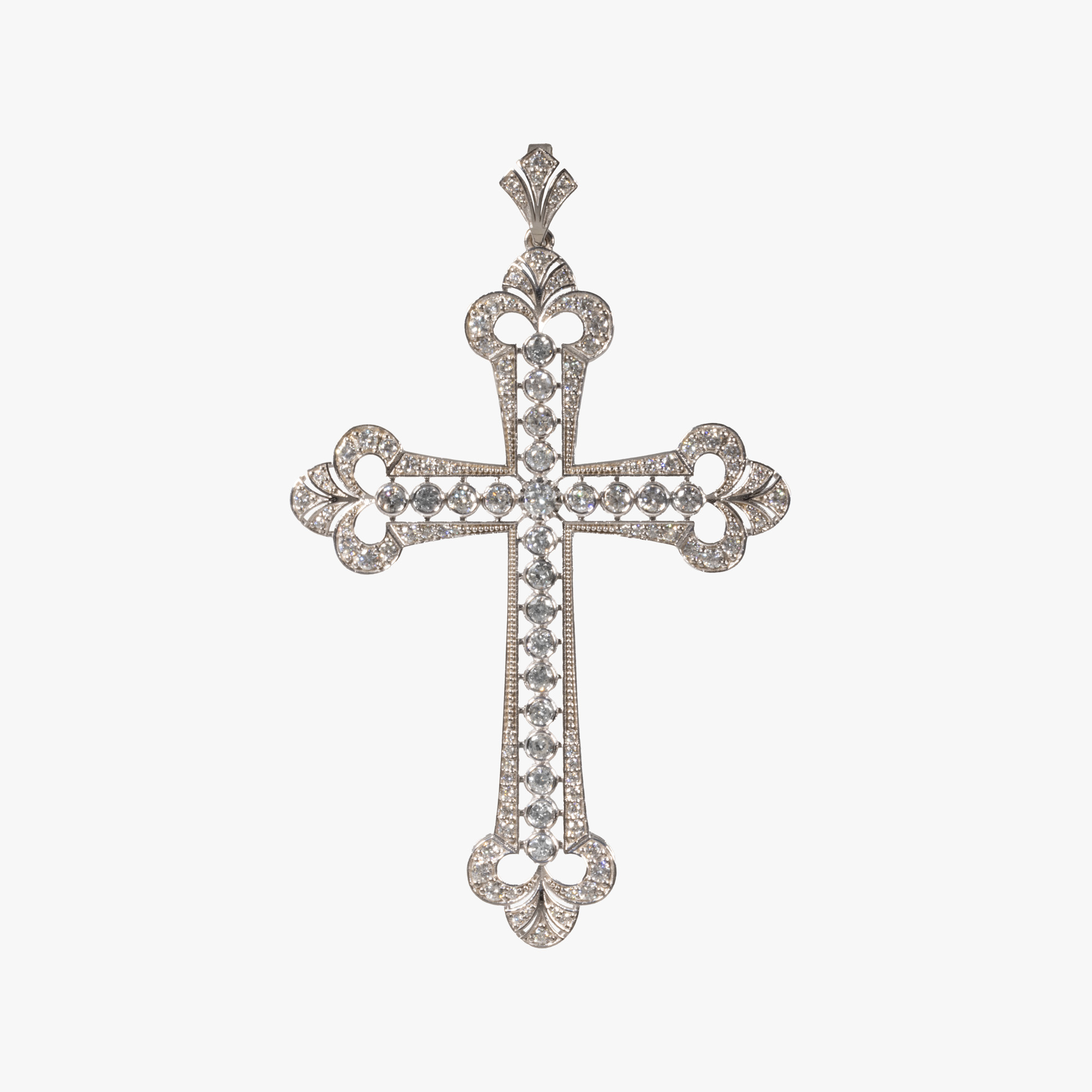 Art Deco style cross, made from white gold, decorated with diamonds