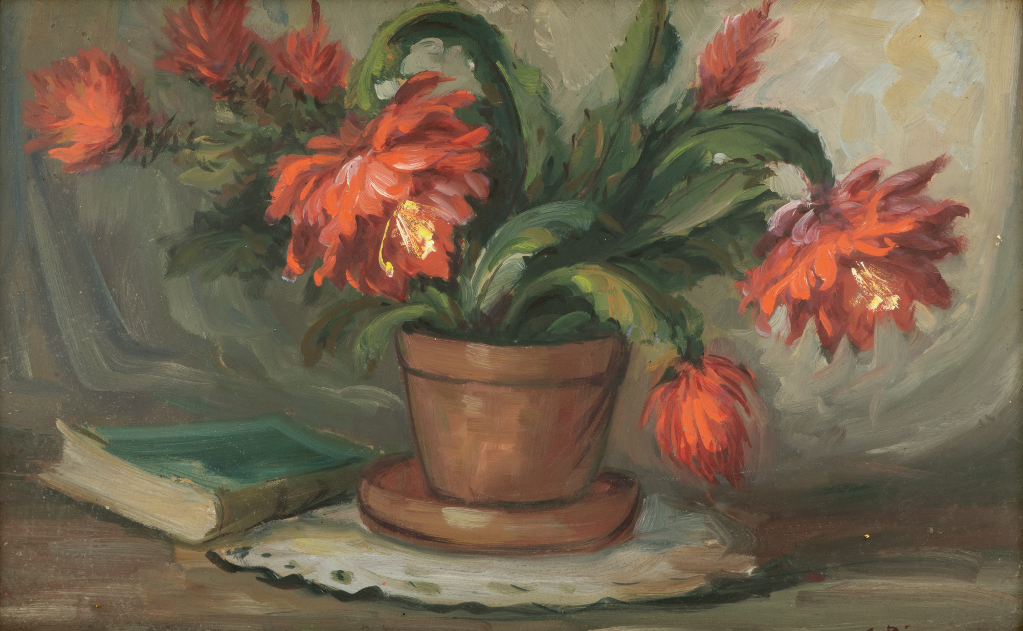 Pot with poinsettias