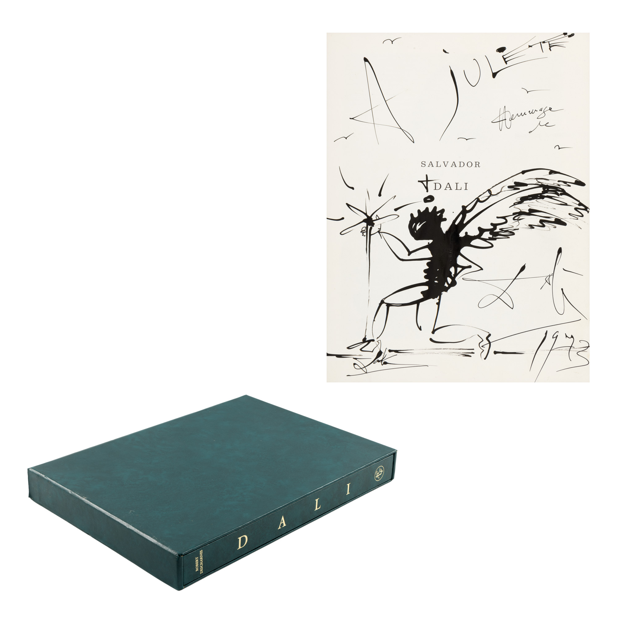 „Salvador Dali", Robert Descharnes, Nouvelles Éditions Françaises, Paris, 1978, însoțit de un desen de Salvador Dali