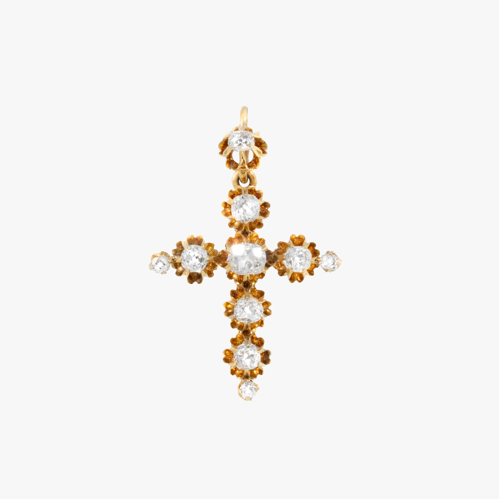 Pandantiv cruce în manieră Biedermeier, din aur, decorată cu diamante, cca. 1900