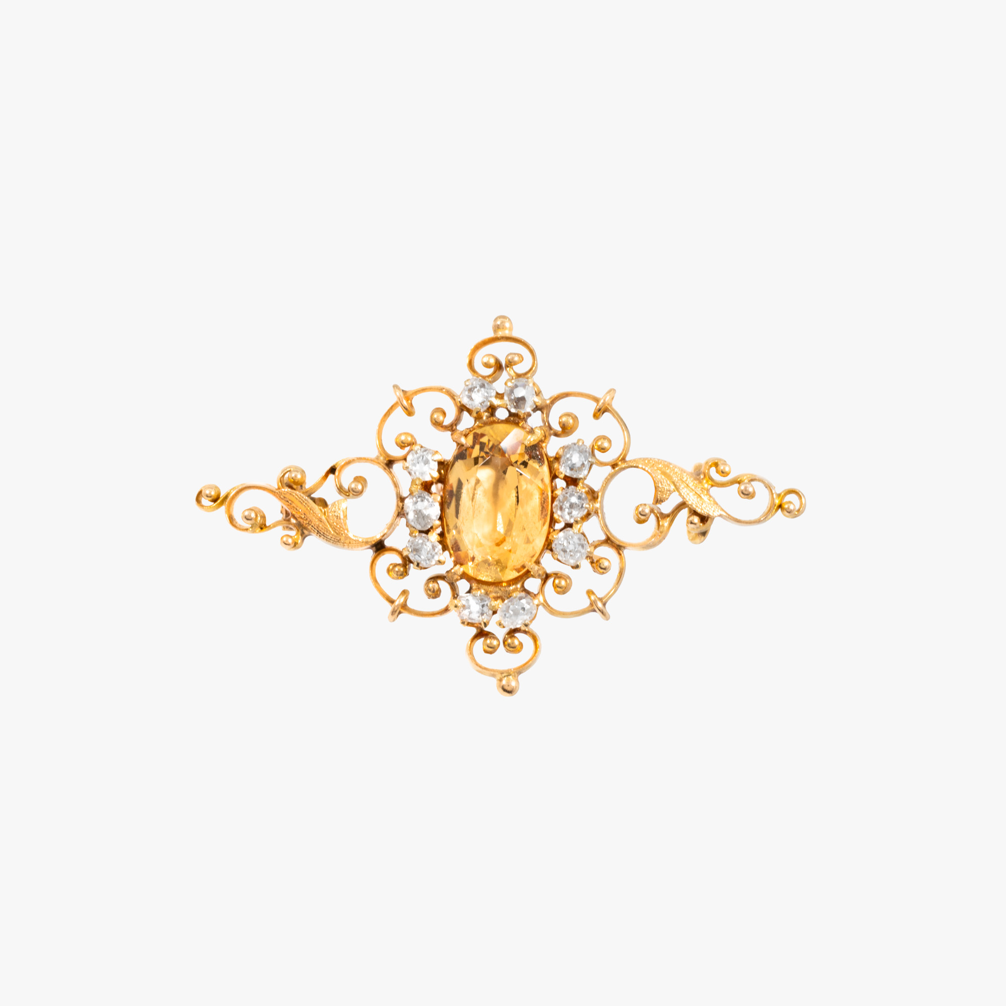 Inedită broșă din aur, decorată cu topaz și diamante, cca. 1900