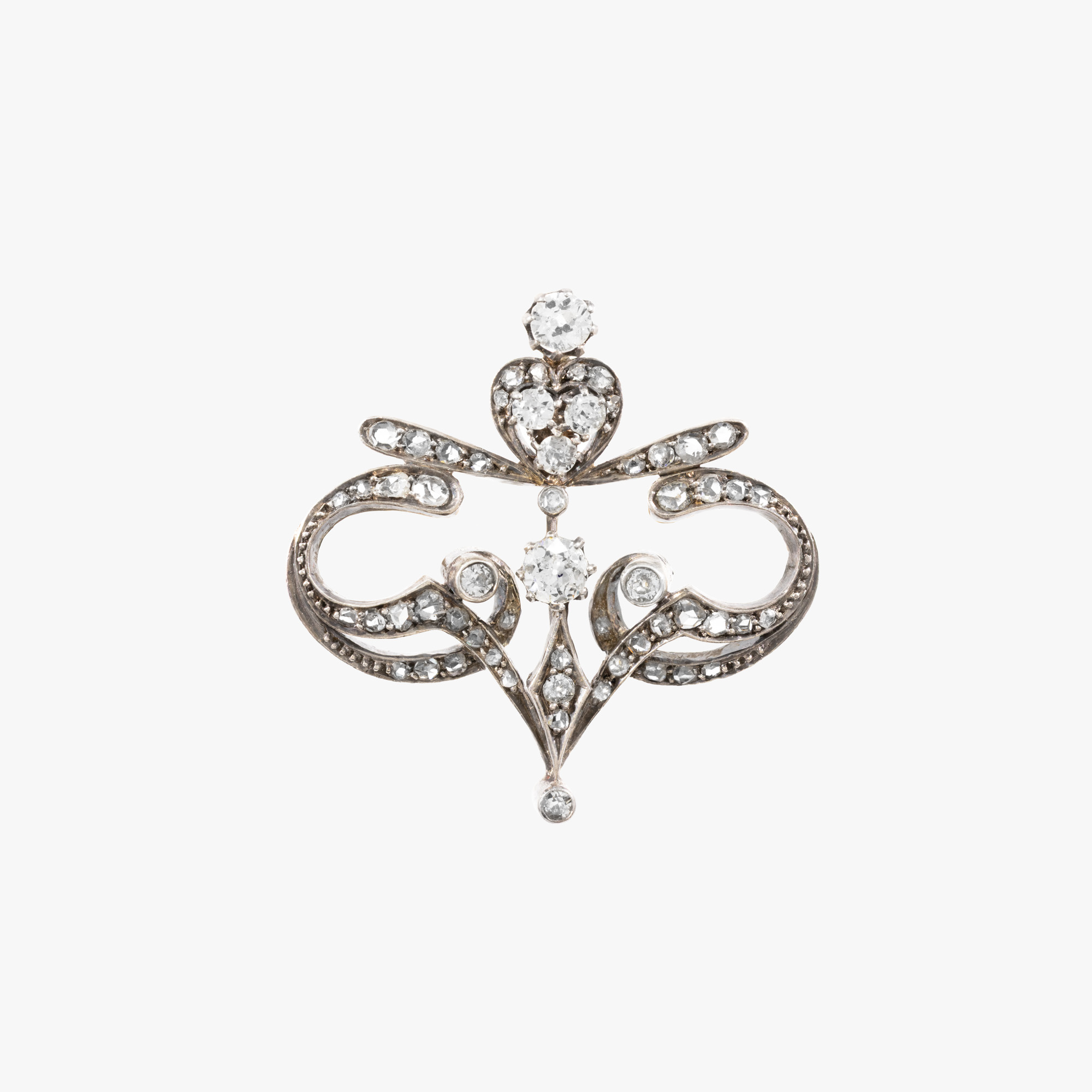Broșă Art Nouveau, din aur și argint, decorată cu diamante, cca. 1900