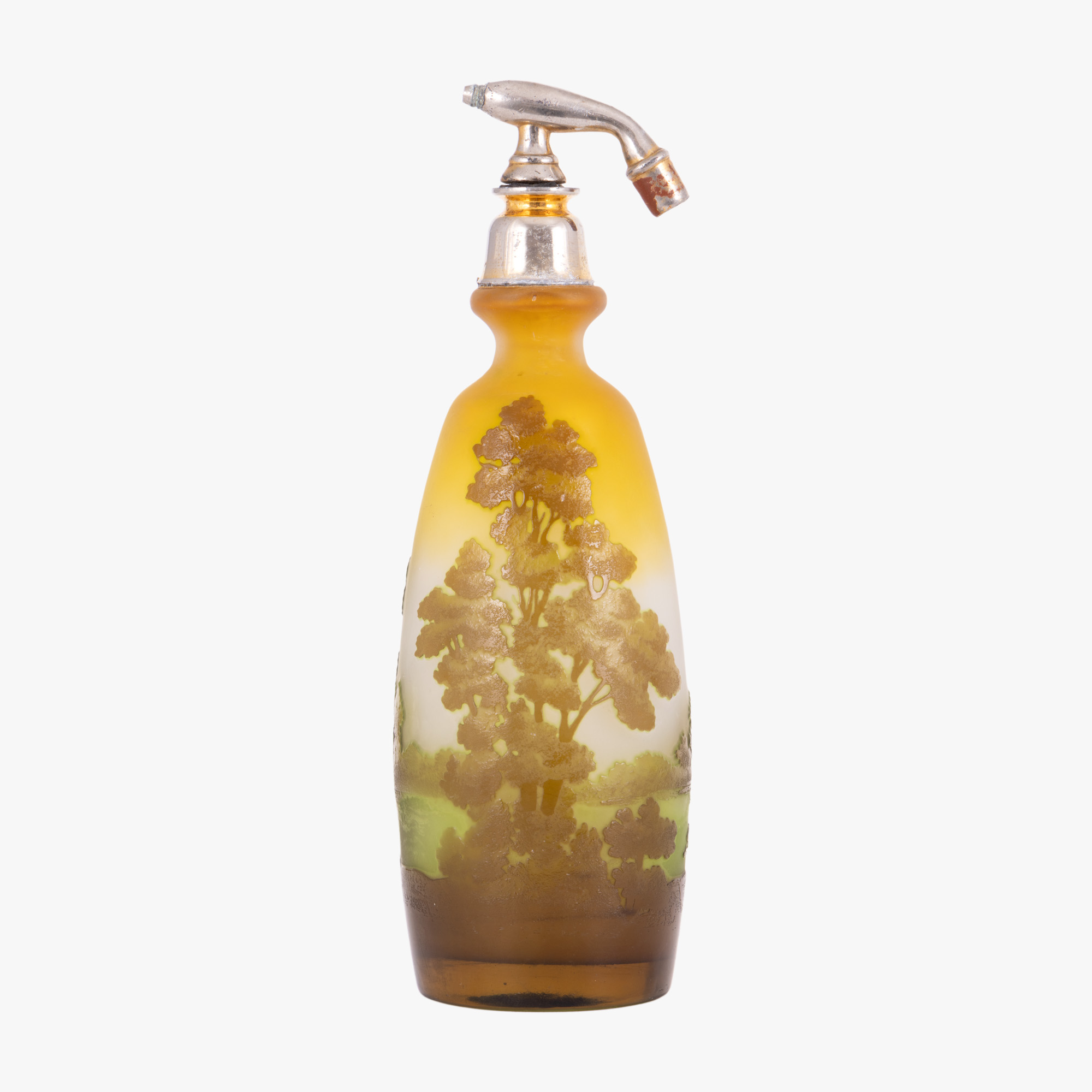 Flacon Gallé pentru parfum, decorat cu peisaj lacustru, transformat în sticlă de parfum, cca. 1900
