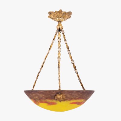 Degué ceiling lamp, in Art Nouveau style, decorated with gilded bronze, circa 1915