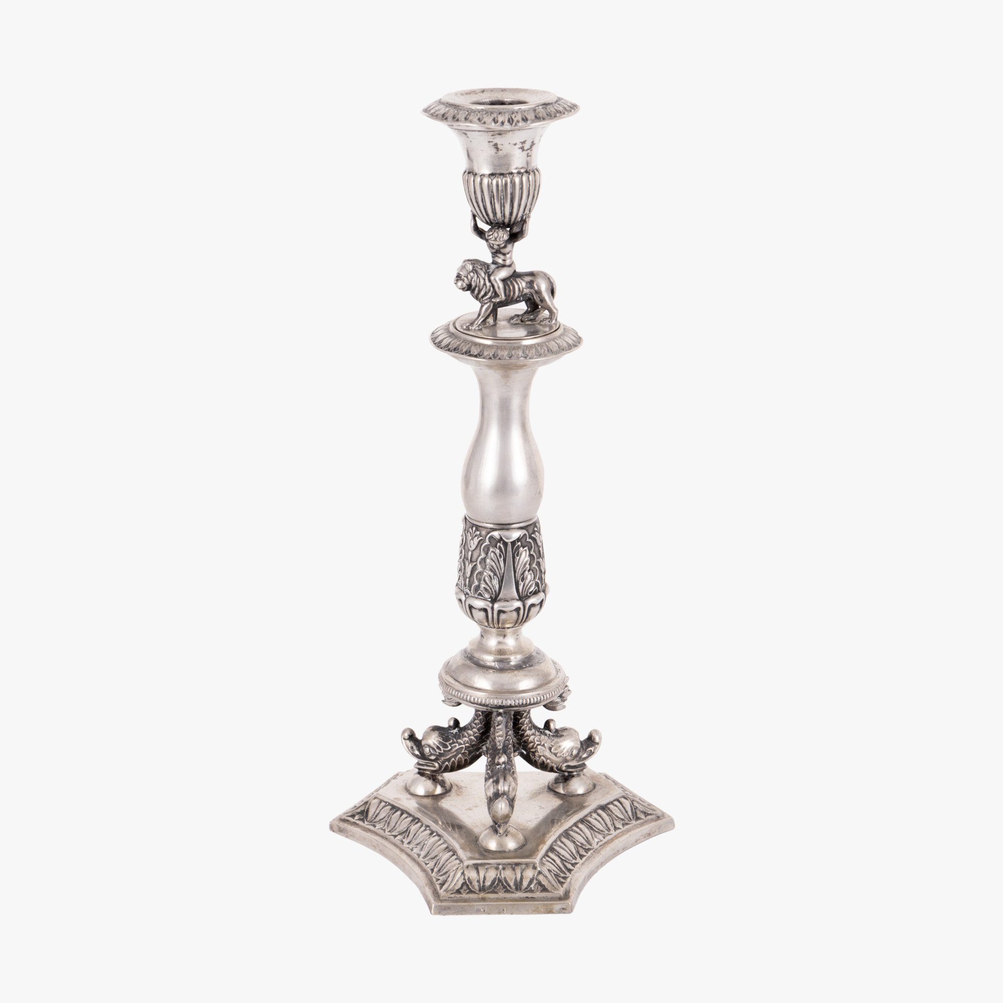 Sfeșnic din argint, decorat cu motive zoomorfe, cca. 1870