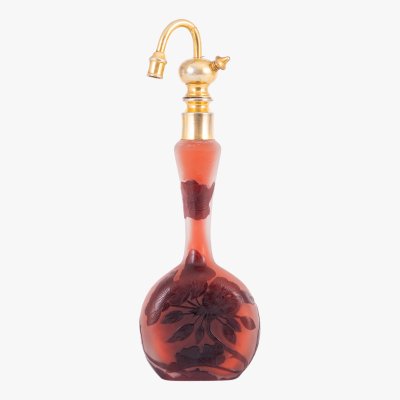 Flacon Gallé, pentru parfum, decorat cu flori de Hibiscus, cca. 1900