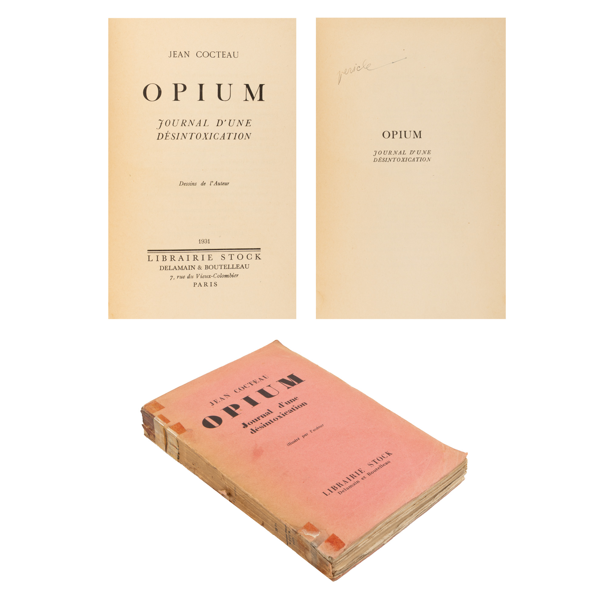 "Opium. The Diary of a Detoxification", by Jean Cocteau, French, Paris, 1931, with ex libris Pericle Martinescu, from whose collection it originates