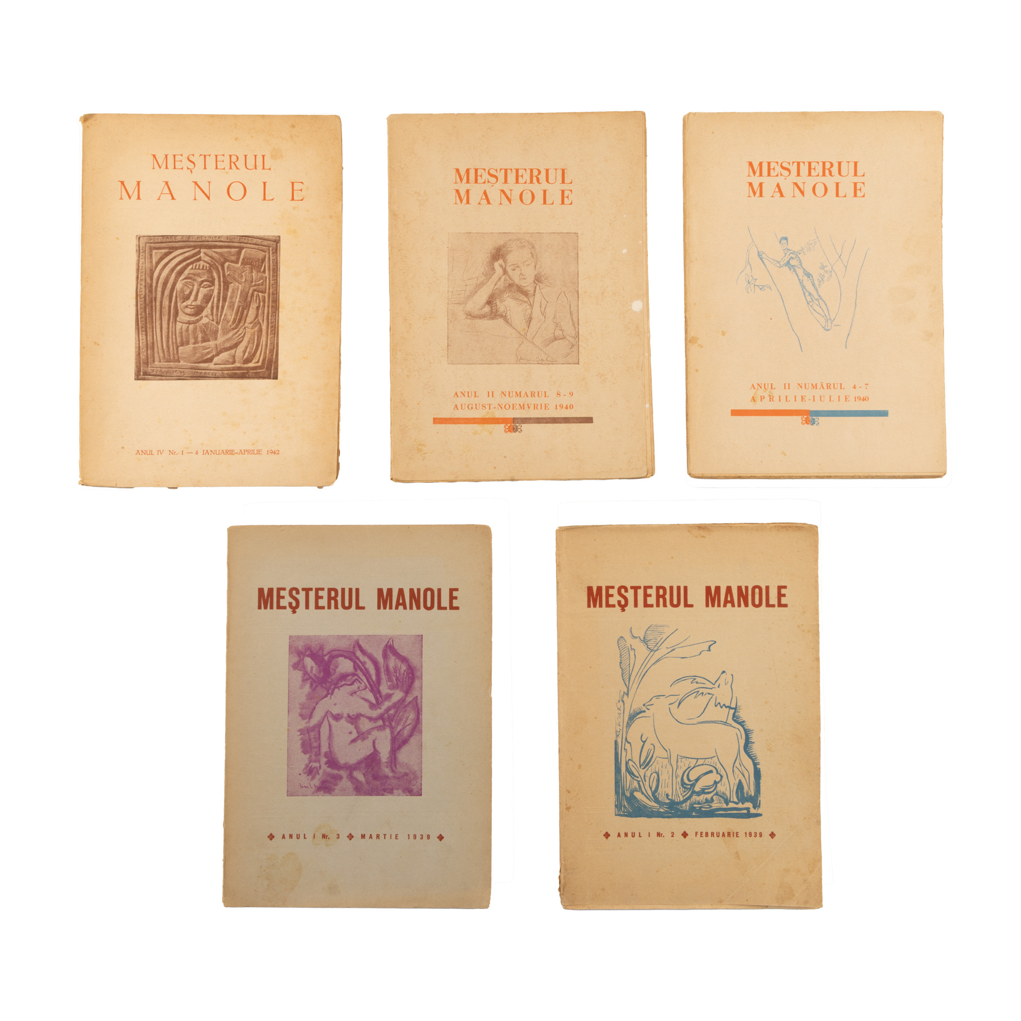 Lot consisting of 5 numbers of the magazine ''Meșterul Manole'', Bucharest, 1939-1942, originating from the collection of writer Pericle Martinescu.