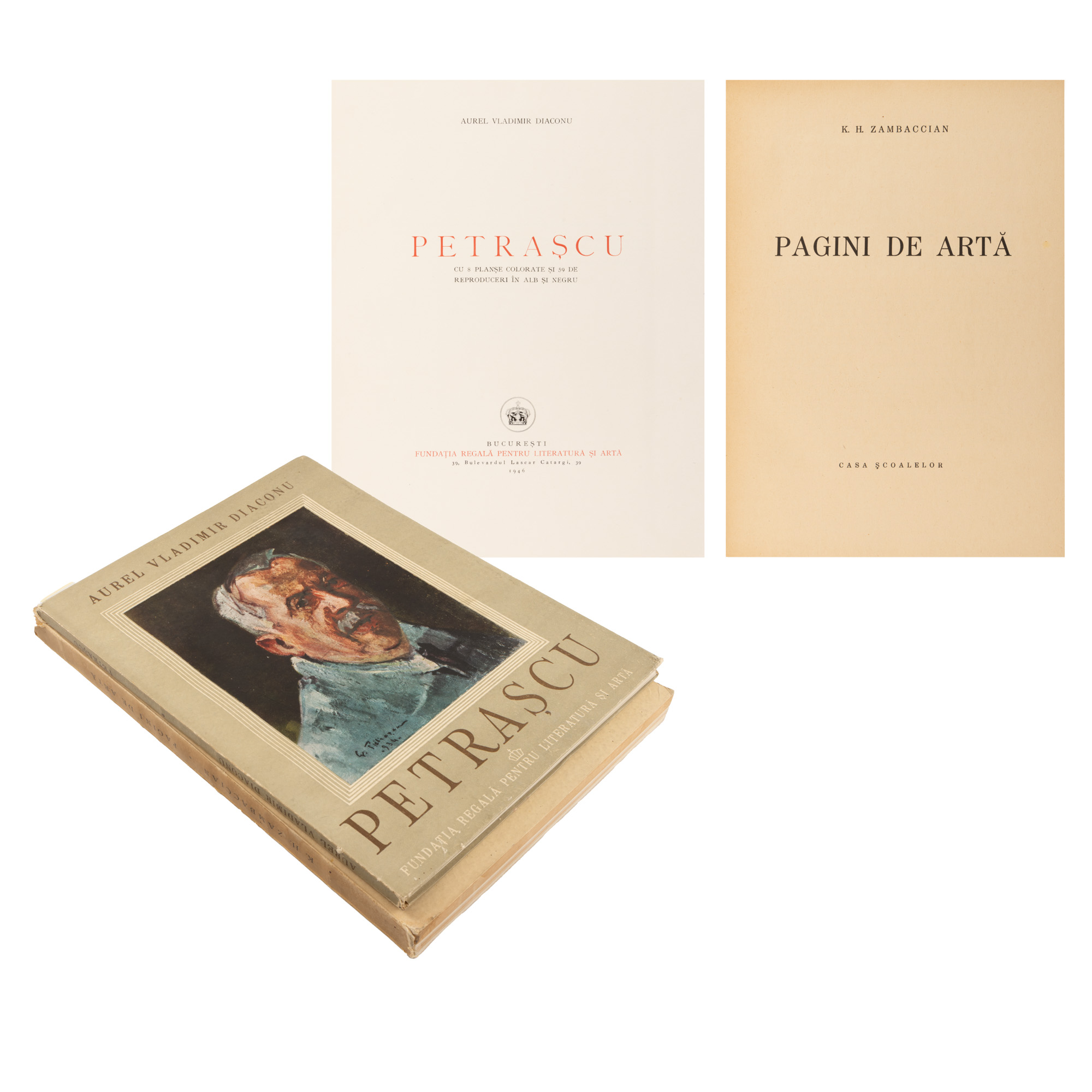White albums of art, "Petrașcu" and "Pages of Art", by Krikor Zambaccian, Bucharest, 1943-1946, come from the collection of the writer Pericle Martinescu
