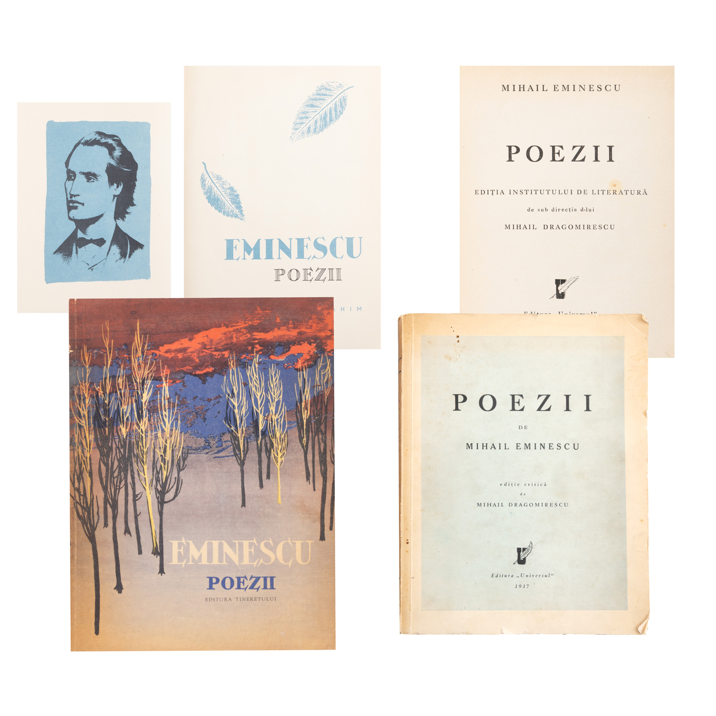 Lot format din ”Poezii”, de Mihai Eminescu, București, edițiile 1937 și 1961, provin din colecția scriitorului Pericle Martinescu