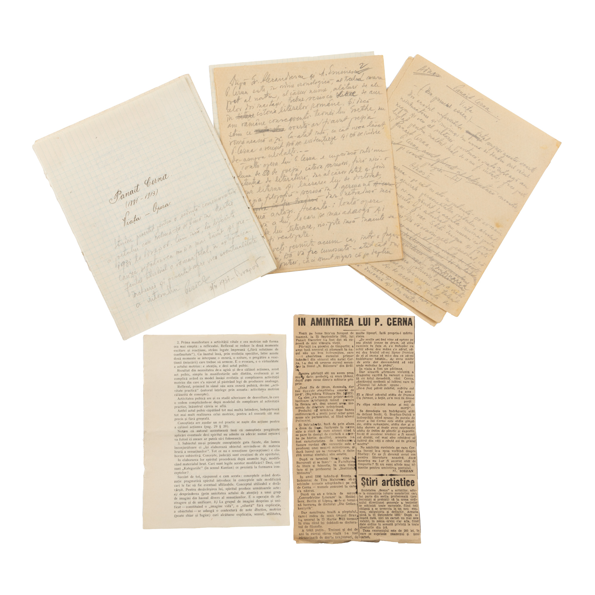 Manuscris ”Panait Cerna (1881-1913). Viața și opera”, de Pericle Martinescu, din a cărui colecție provine, Brașov, 31 aprilie 1931 (20 file)