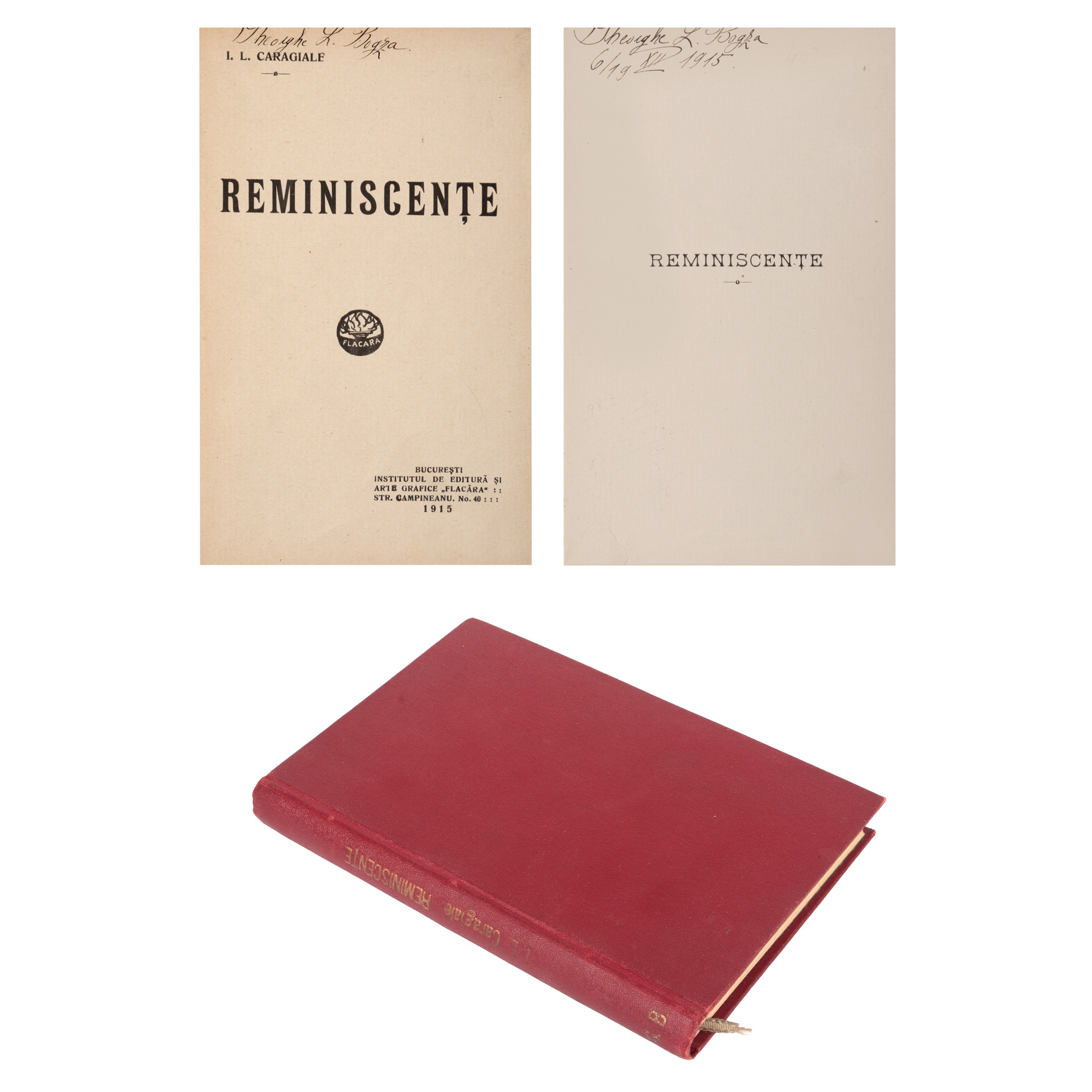 ”Reminiscențe”, de Ion Luca Caragiale, ediție princeps, București, 1915, cu ex libris Gheorghe L. Bogza