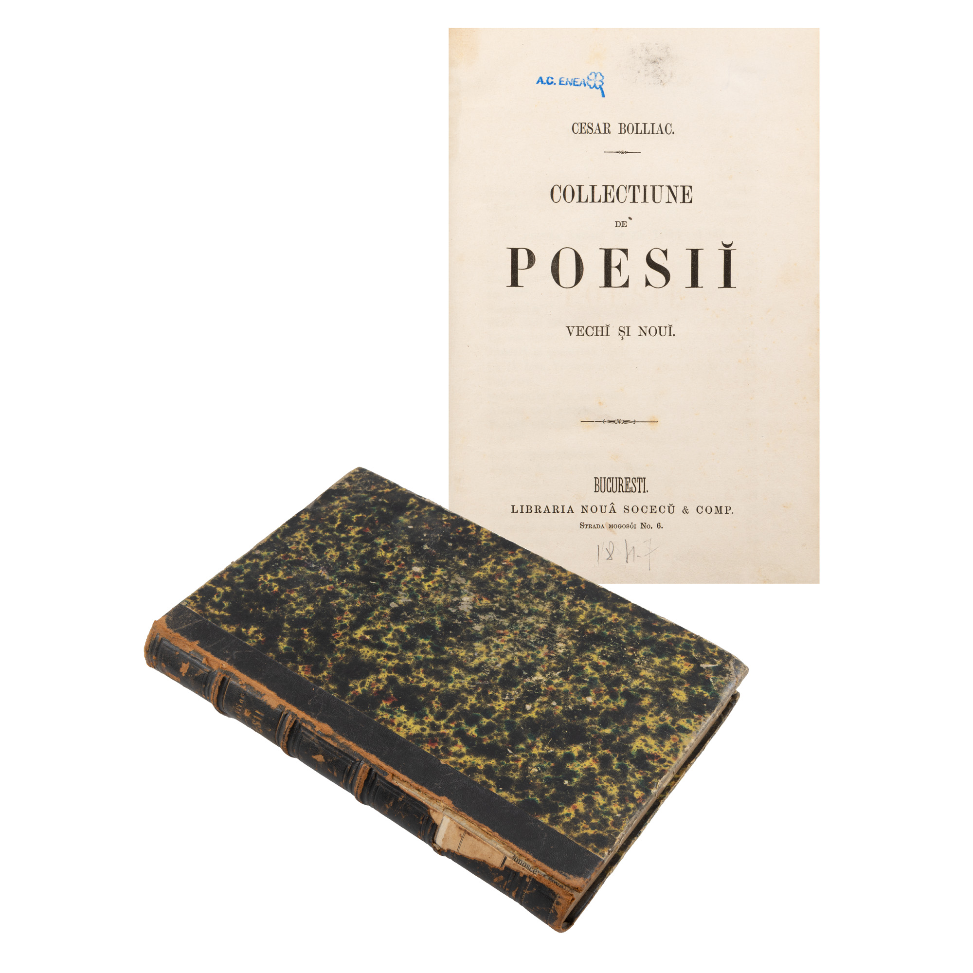 ”Colecțiune de poesii vechi și noi”, de Cezar Bolliac, București, cca. 1866, cu ex libris