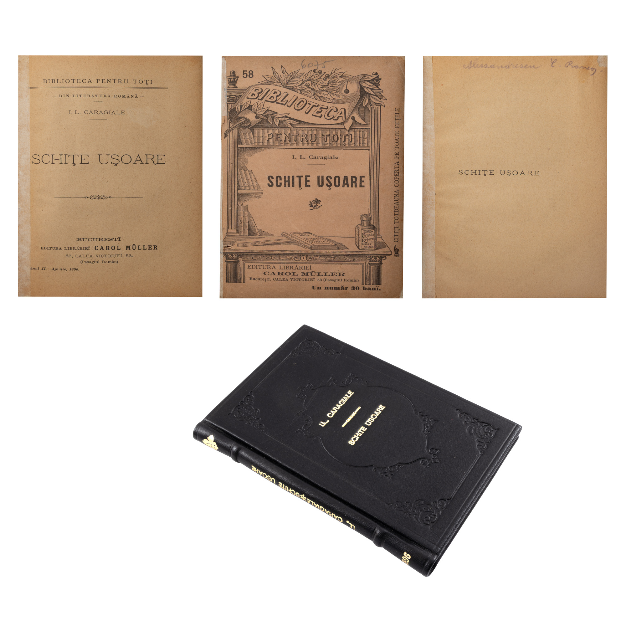 ”Schițe ușoare”, de Ion Luca Caragiale, ediție princeps, București, 1896, cu ex libris