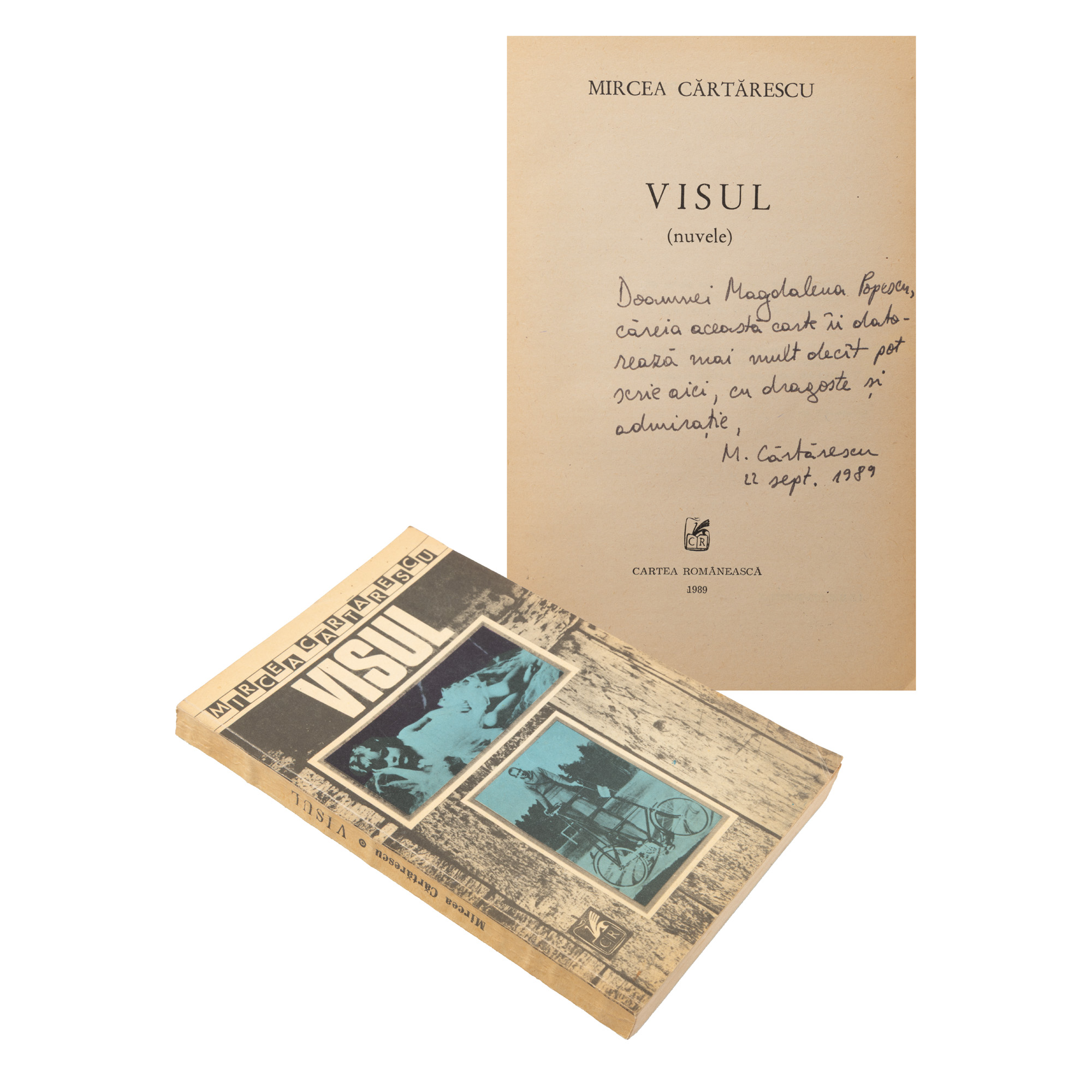 "Dream", by Mircea Cărtărescu, first edition, Bucharest, 1989, with dedication and handwritten signature of the author, sourced from the collection of the literary critic and historian Magdalena Popescu-Bedrosian