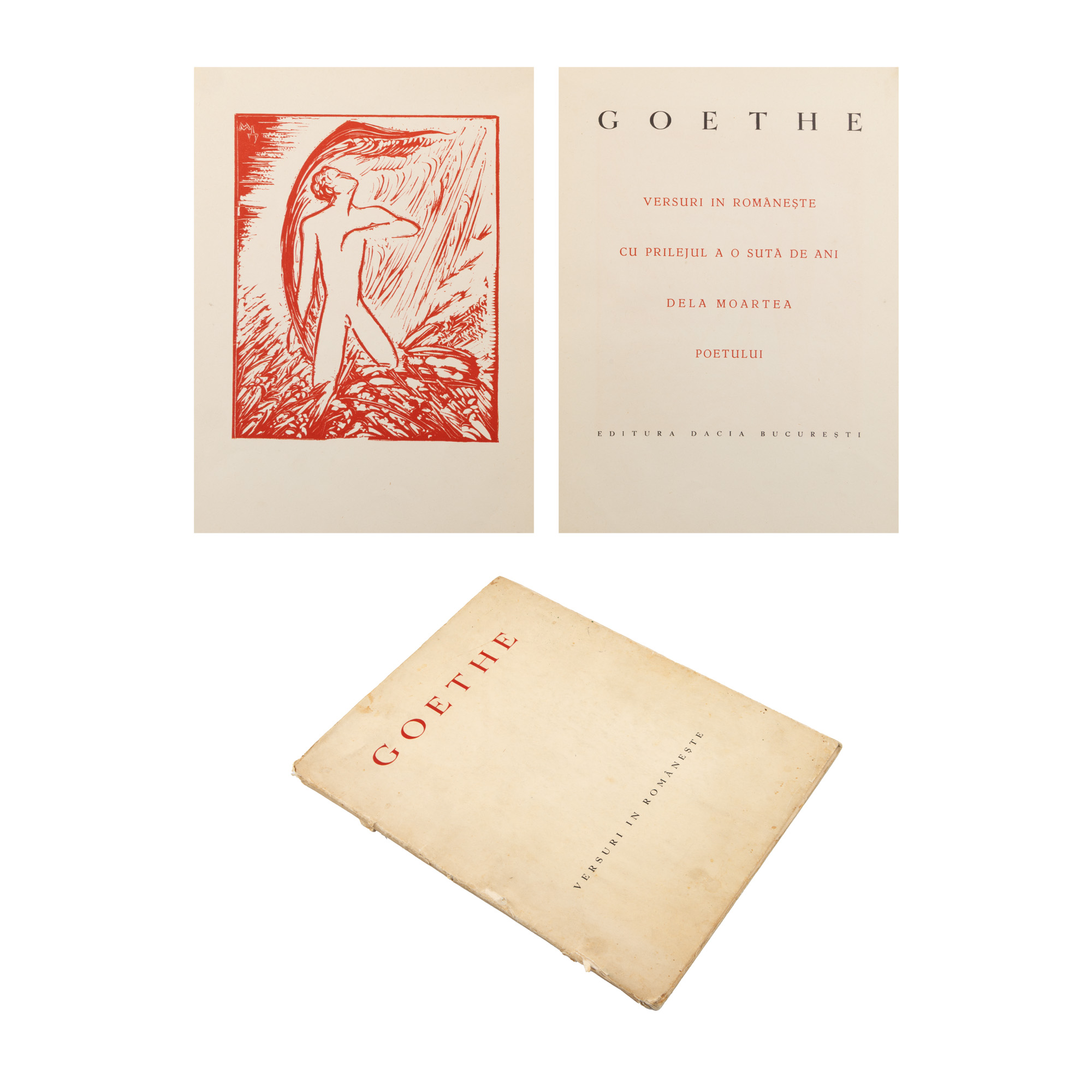 "Goethe - verses in Romanian", editor Stefan Nenitescu, Bucharest, 1932, copy 107/200, with the dedication and handwritten signature of the editor, comes from the collection of the critic and literary historian Magdalena Popescu-Bedrosian