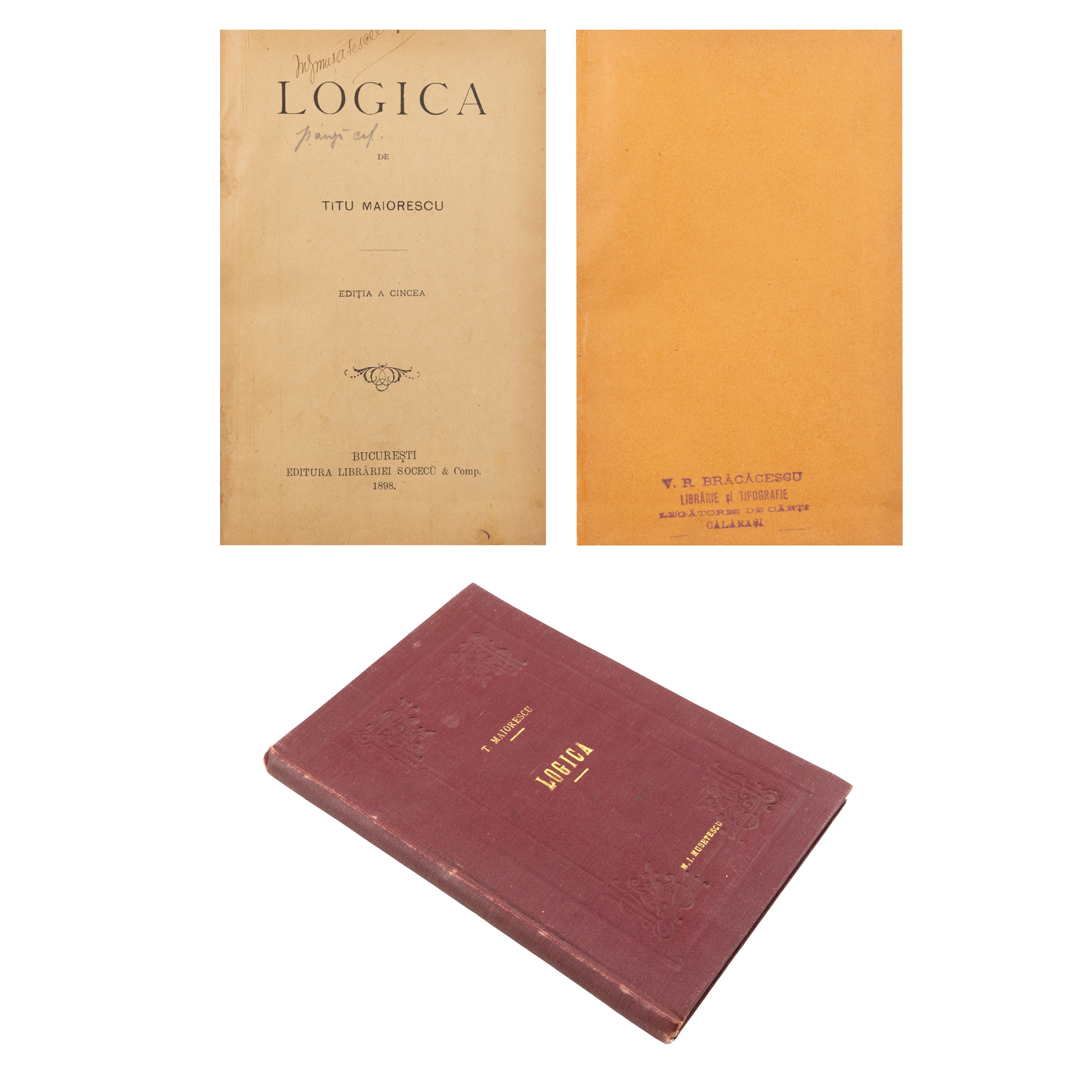 ”Logica”, de Titu Maiorescu, București, 1898, manual universitar, cu ex libris, provine din colecția criticului și istoricului literar Magdalena Popescu-Bedrosian