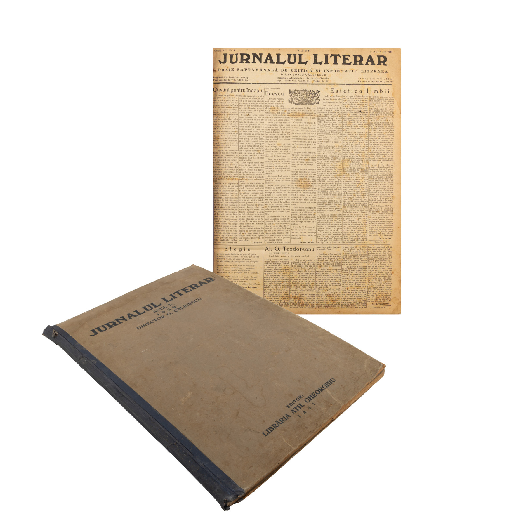 ”Jurnalul literar”, de George Călinescu, numerele anului I de apariție colegate, 1939, provine din colecția criticului și istoricului literar Magdalena Popescu-Bedrosian