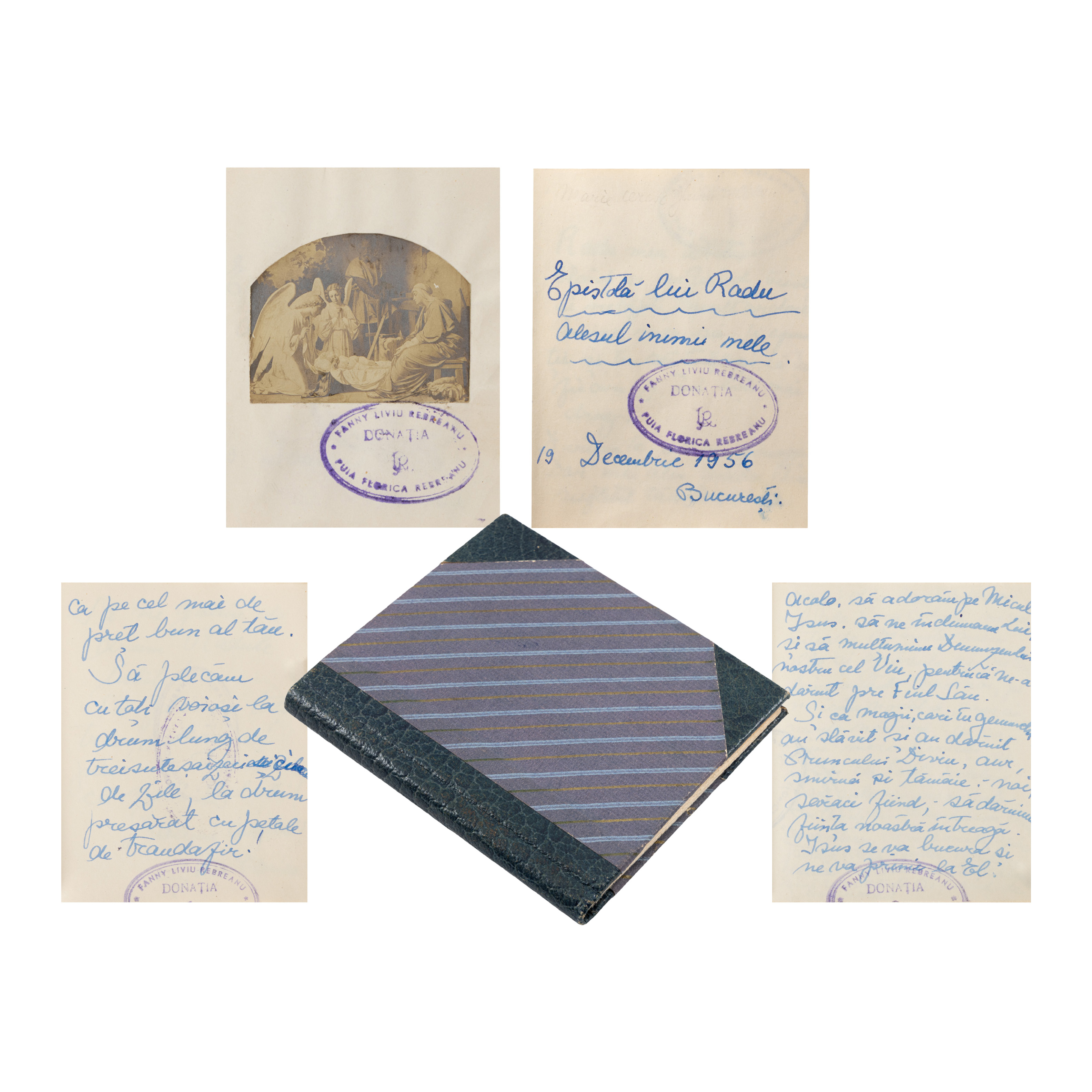Manuscris ”Epistolă lui Radu, alesul inimii mele”, de Puia Florica Rebreanu, București, 1956, cu semnătura olografă a fiicei și ex librisurile soției si fiicei lui Liviu Rebreanu, provine din colecția criticului și istoricului literar Magdalena Popescu-Bedrosian