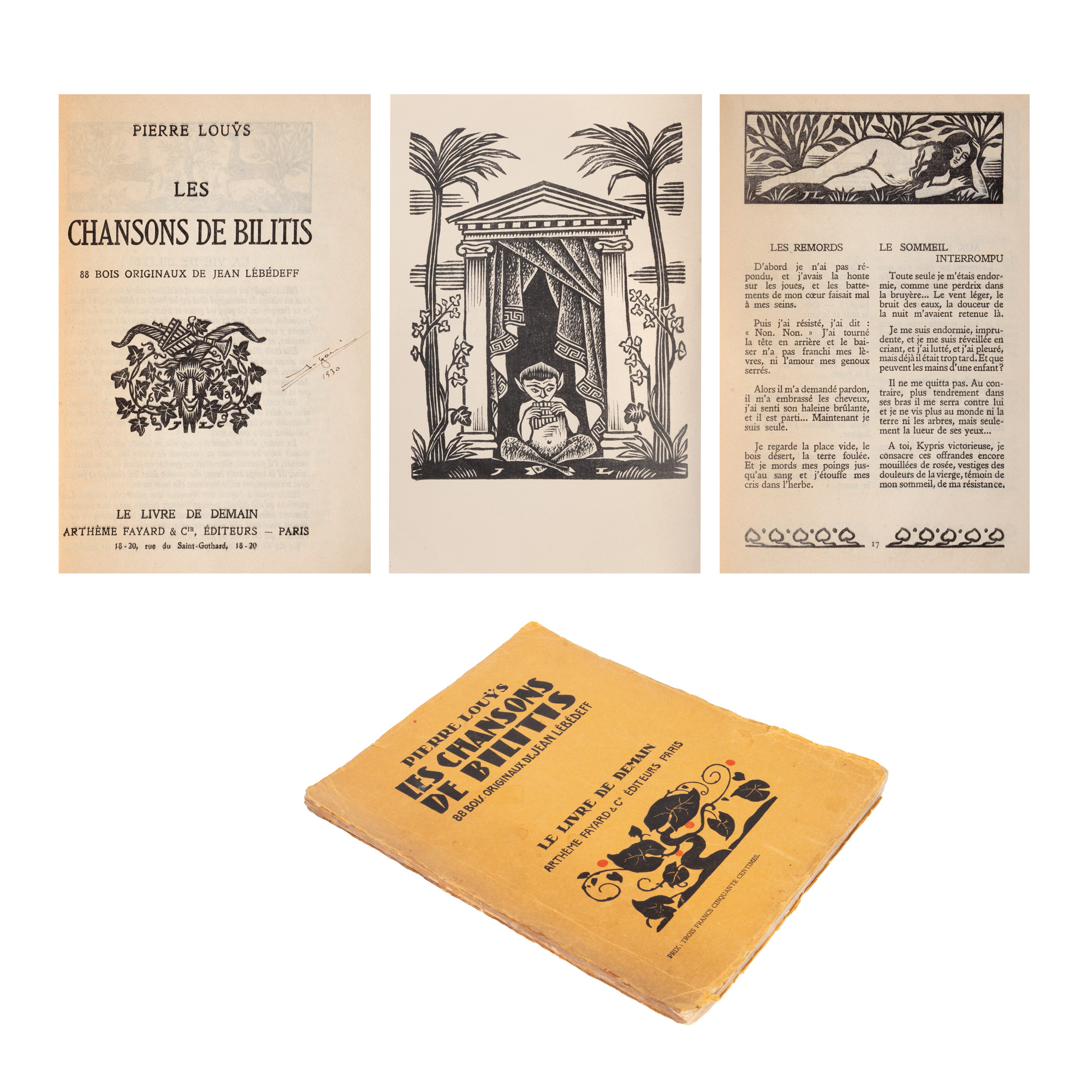 "Songs of Bilitis" by Pierre Louÿs, French, Paris, 1930, with 88 woodcuts by Jean Lébédeff, comes from the Remus Caracaș archive