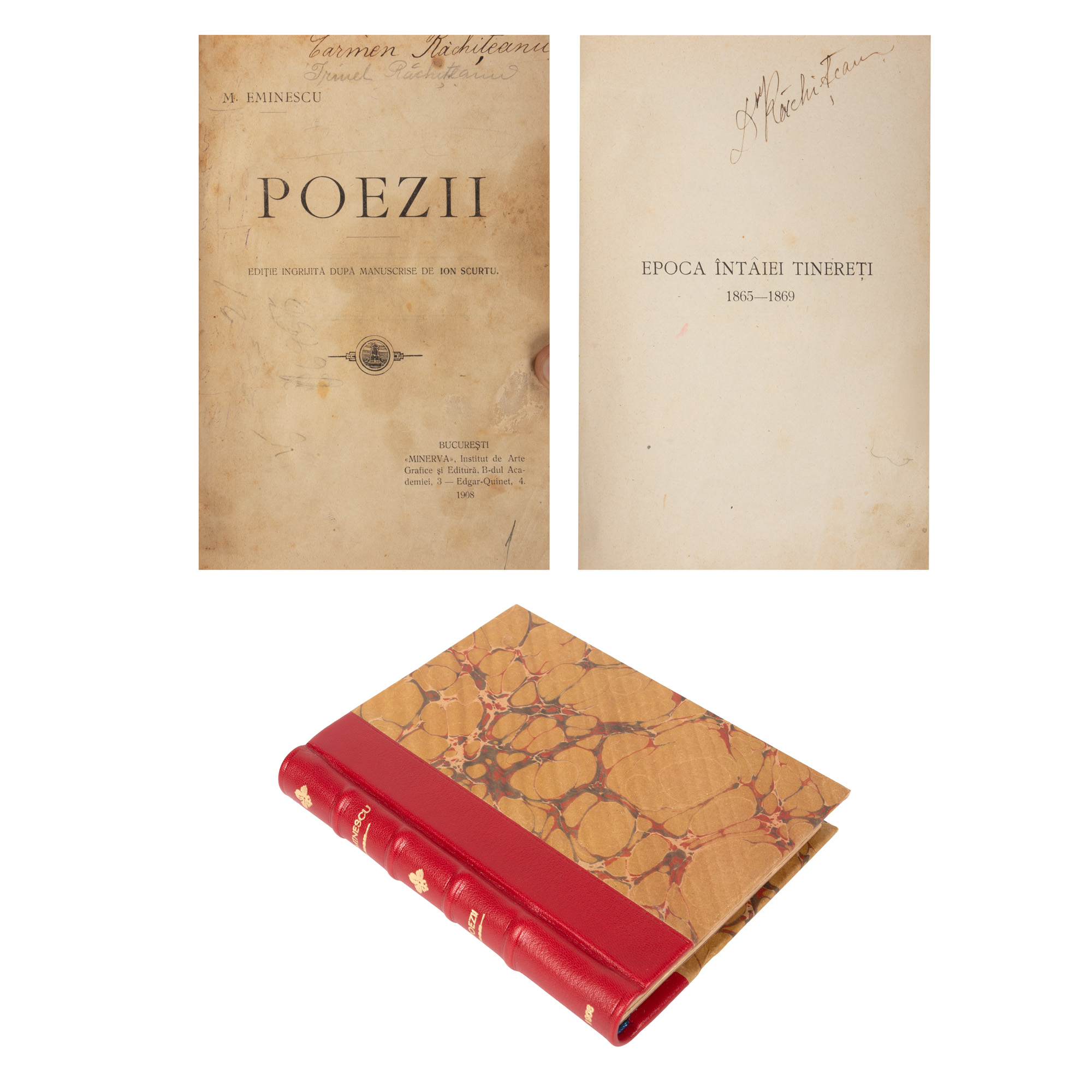 ”Poezii”, de Mihai Eminescu, ediția Ion Scurtu, București, 1908, cu ex libris