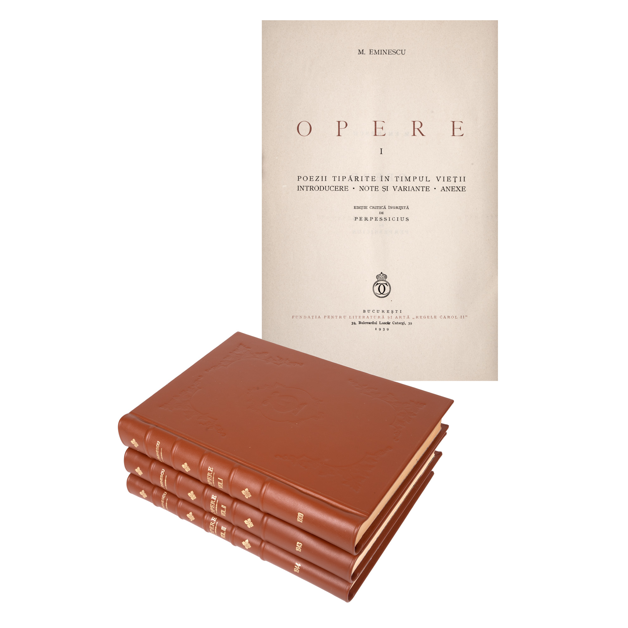 ”Opere”, de Mihai Eminescu, trei volume, ediție îngrijită de Perpessicius, București, 1939-1944