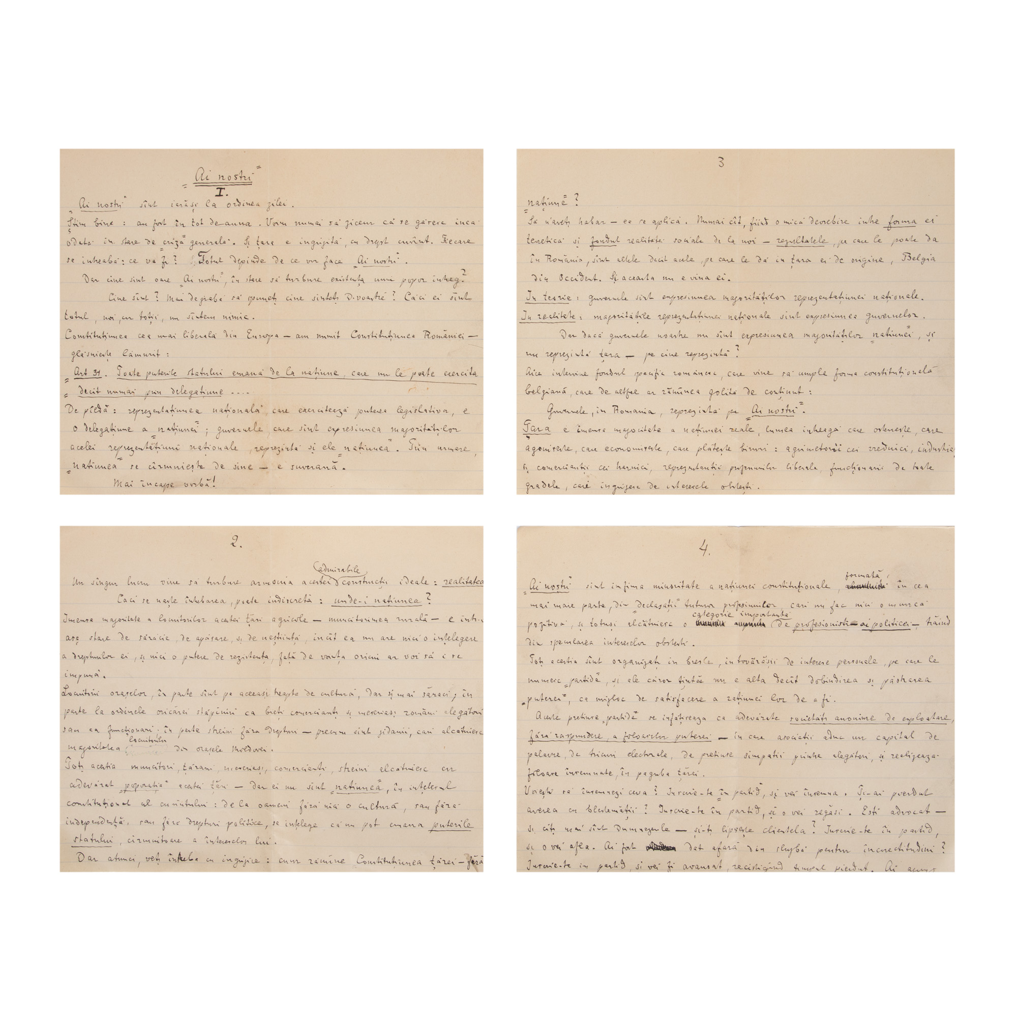 Manuscript of a political article, "Our People", by Alexandru C. Cuza, 1906, with holographic signature, originates from the Remus Caracaș archive (10 pages)