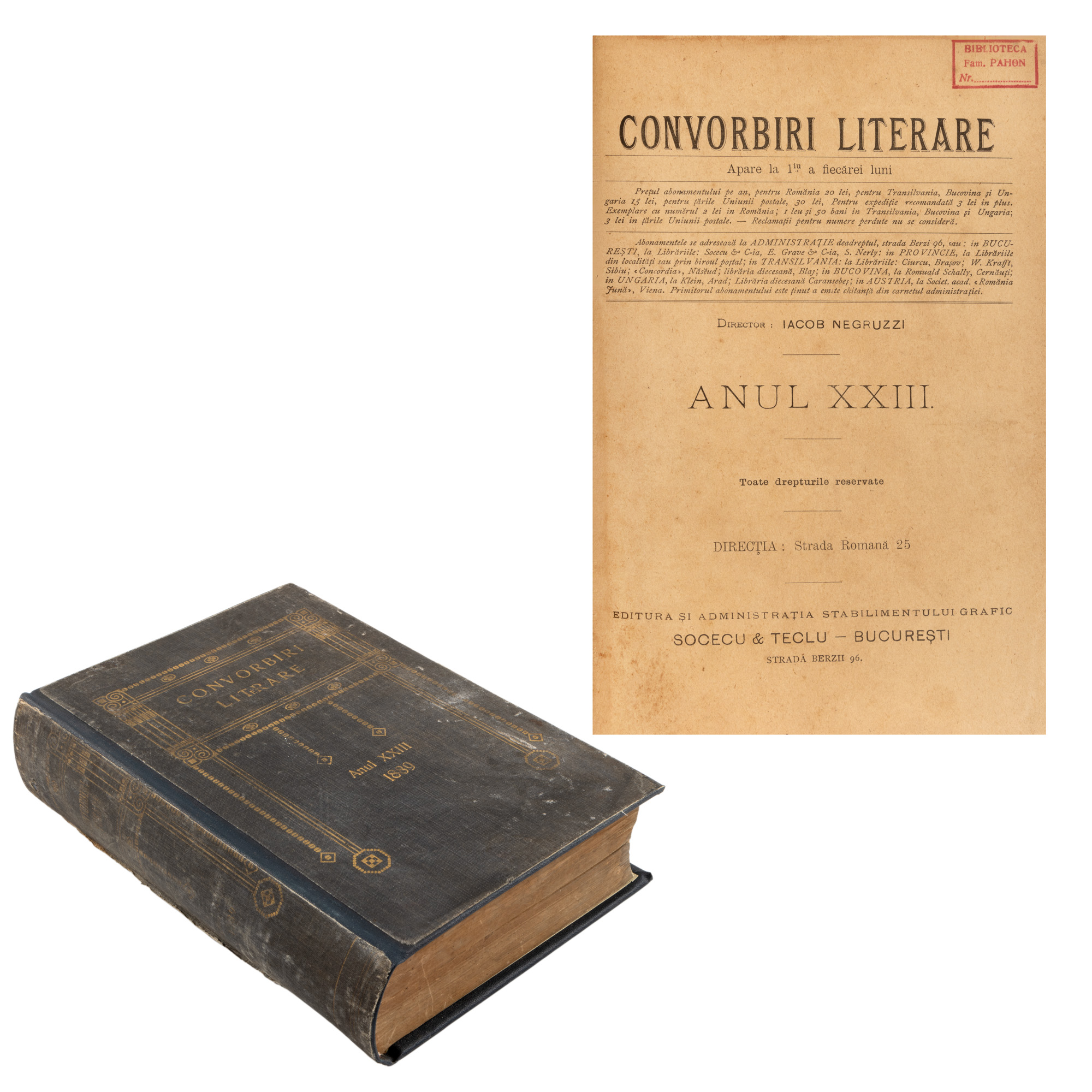 Colegat revista ”Convorbiri literare”, București, 1889, cu ex libris