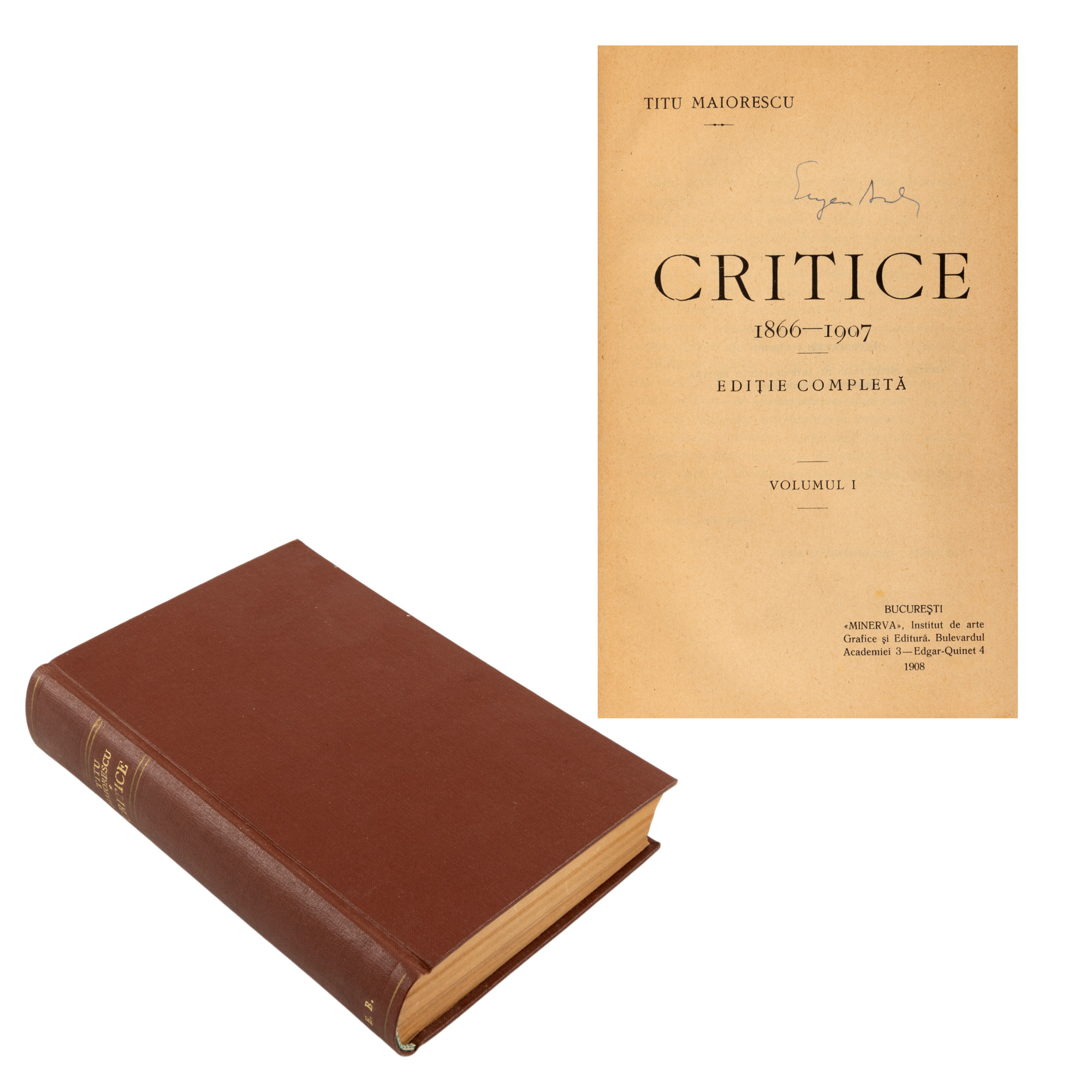 Three Volumes Linked "Critics", by Titu Maiorescu, Bucharest, 1908, with Eugen Barbu ex libris
