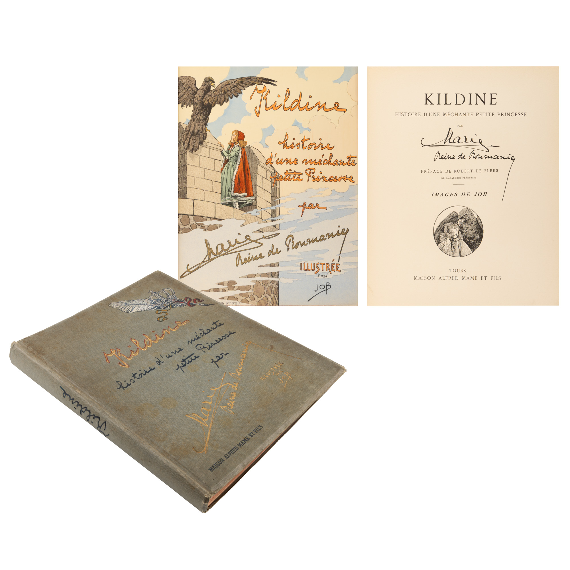 "Kildine, the Story of a Mischievous Princess", by Queen Maria, French, bibliophile edition, 1921, illustrated by JOB (Jacques Marie Gaston Onfroy de Bréville)