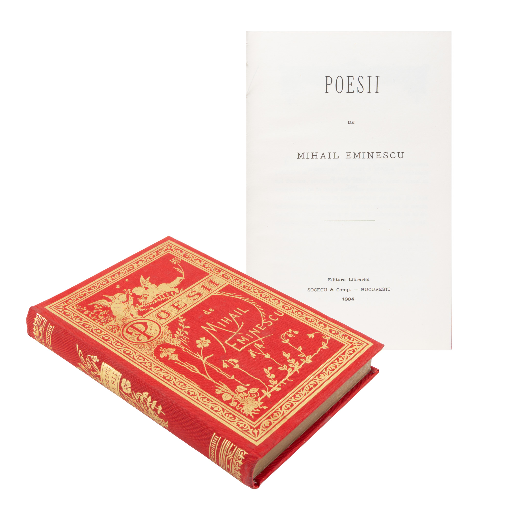 Ediție centenară anastatică ”Poesii”, de Mihai Eminescu, Bucureşti, 1884, cu coperta editorială din epocă, piesă bibliofilă tipărită la Viena, 1989