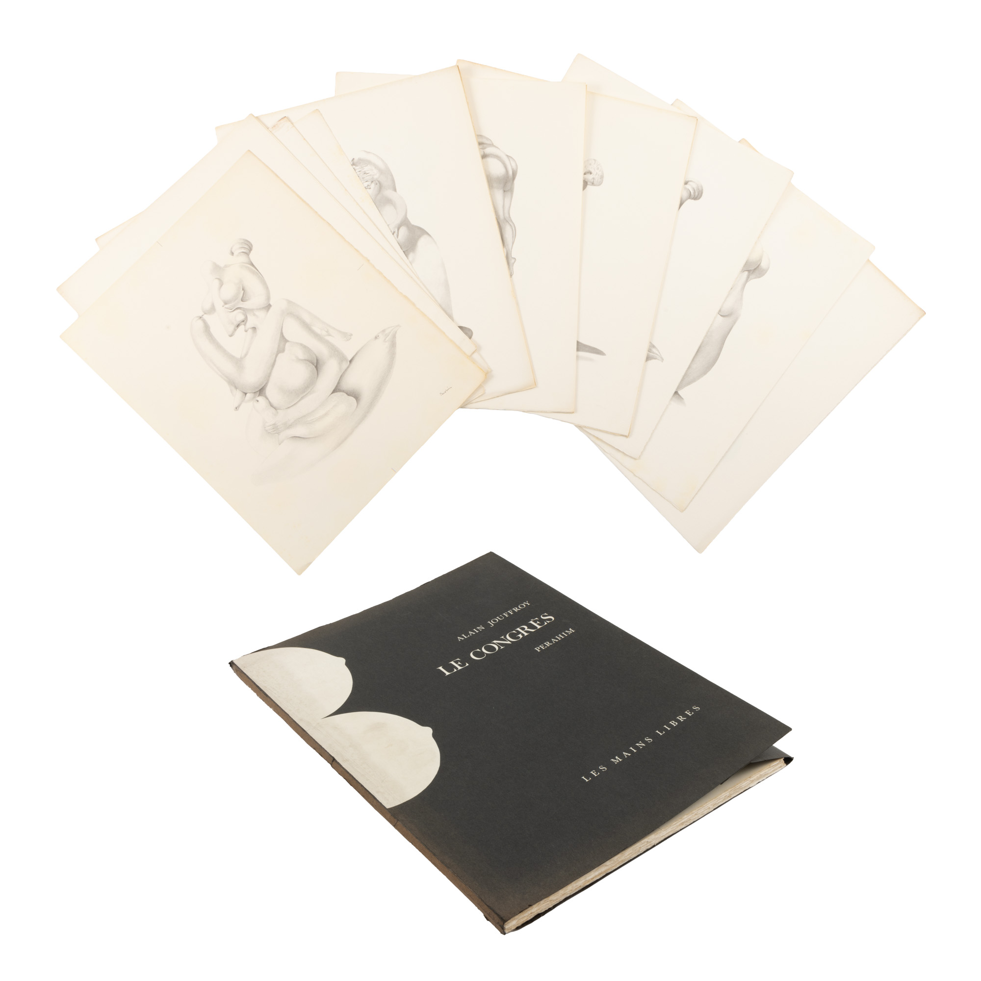 ”Congresul”, de Alain Jouffroy, ediție princeps, ilustrată cu litografii erotice de Jules Perahim, Paris, 1972, exemplar 31/99, semnat pe ultima filă de poet și de artist, cu etui