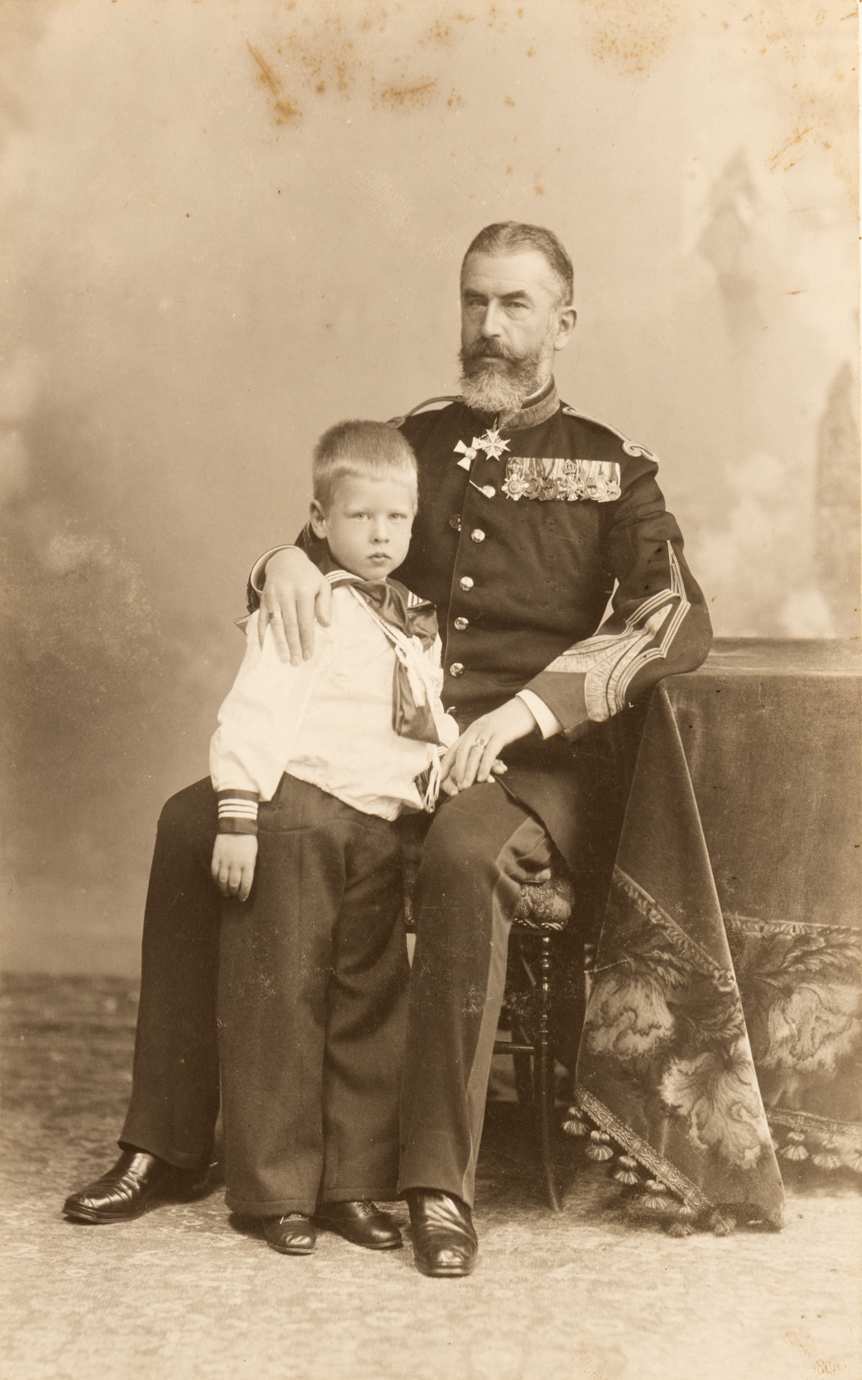 Photograph depicting King Carol I together with Crown Prince Carol, Franz Mandy photographic studio, Bucharest, cca. 1900