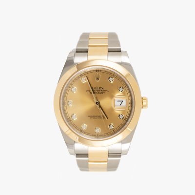 Ceas Rolex Datejust II, din aur și oțel, cu diamante, de mână, bărbătesc, însoțit de cutia originală și broșură