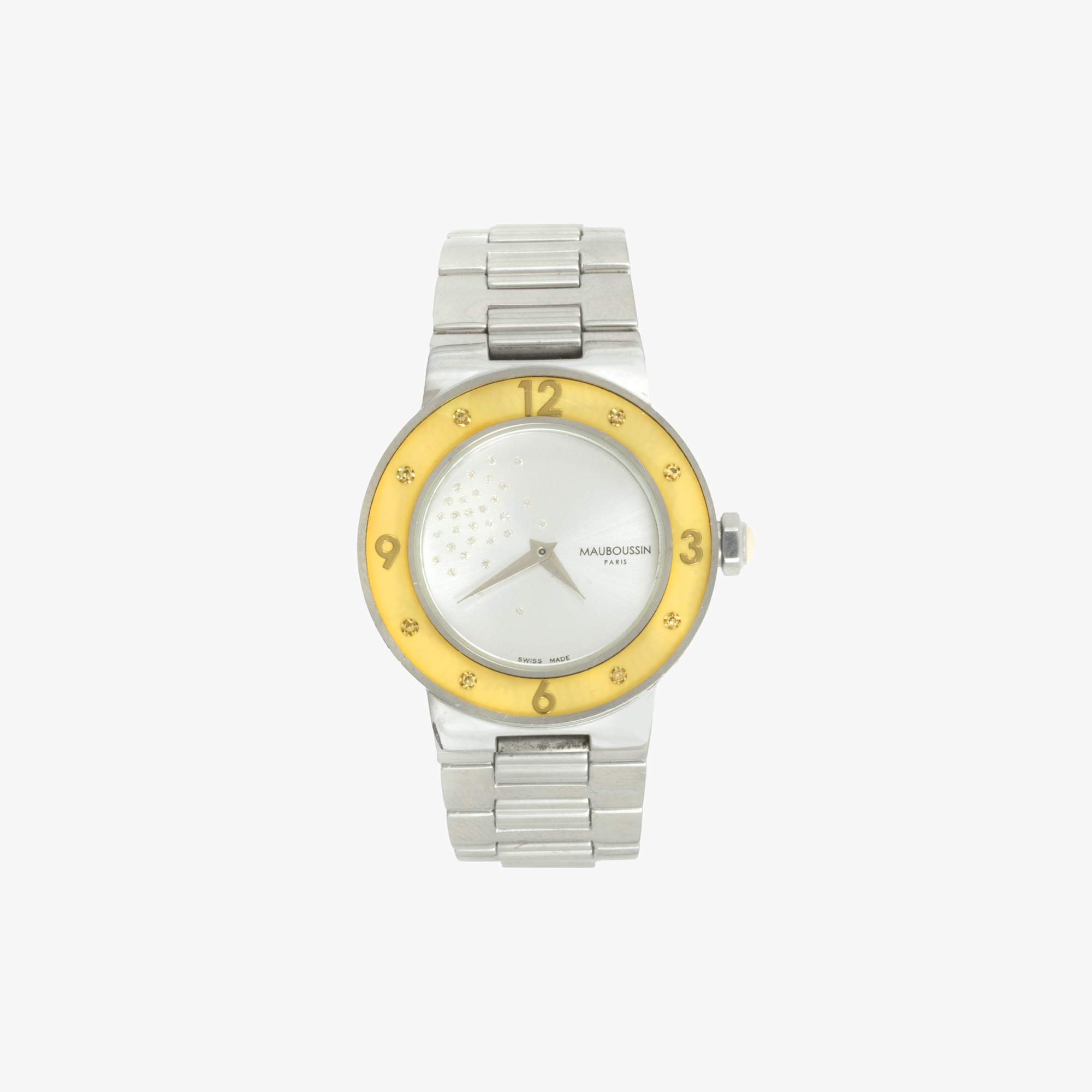 Mauboussin Love the Day is Rising watch, with citrine and diamonds, women's hand