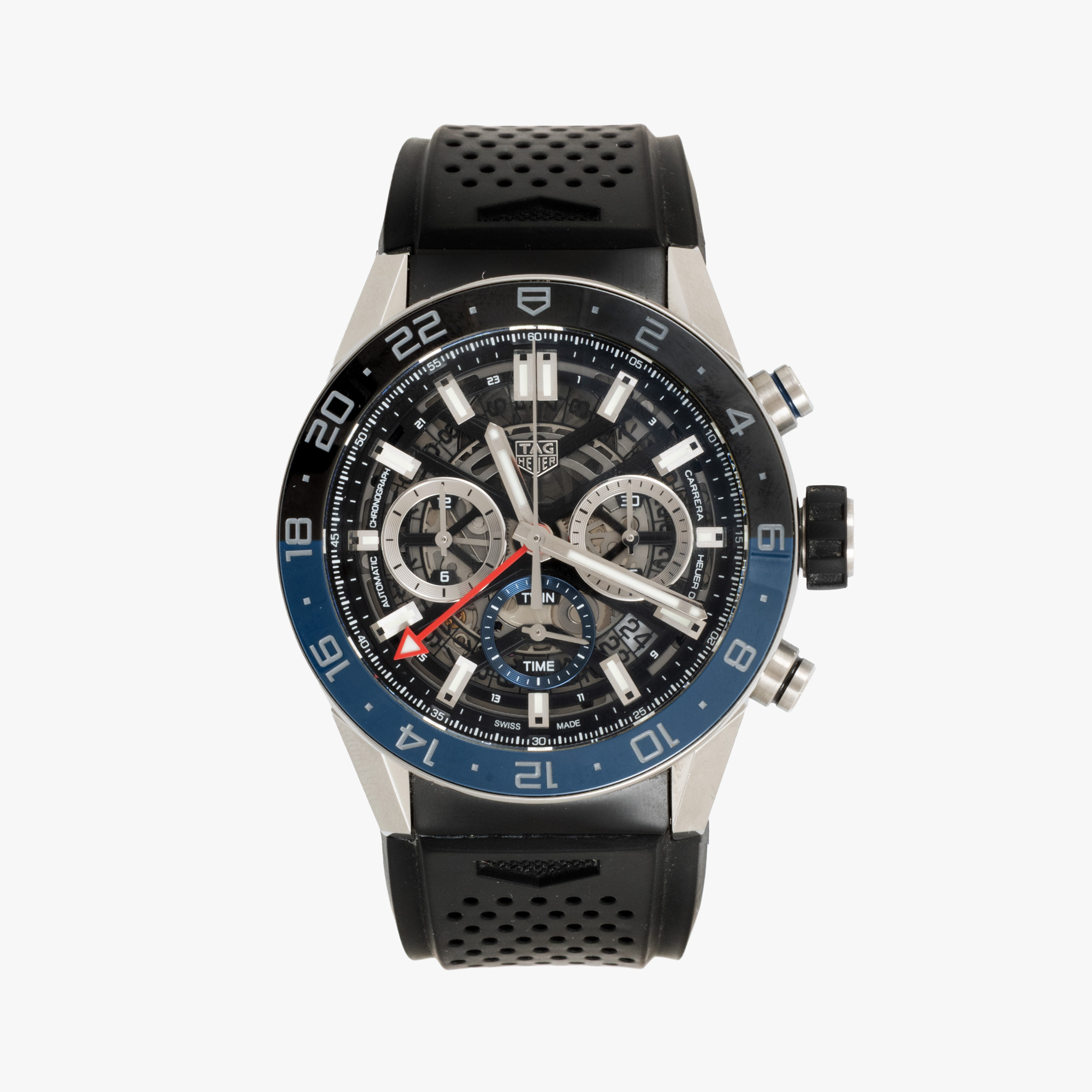 Ceas Tag Heuer Carrera 02 Chronograph Skeleton, de mână, bărbătesc, însoțit de cutia originală, card de garanție și manual de utilizare