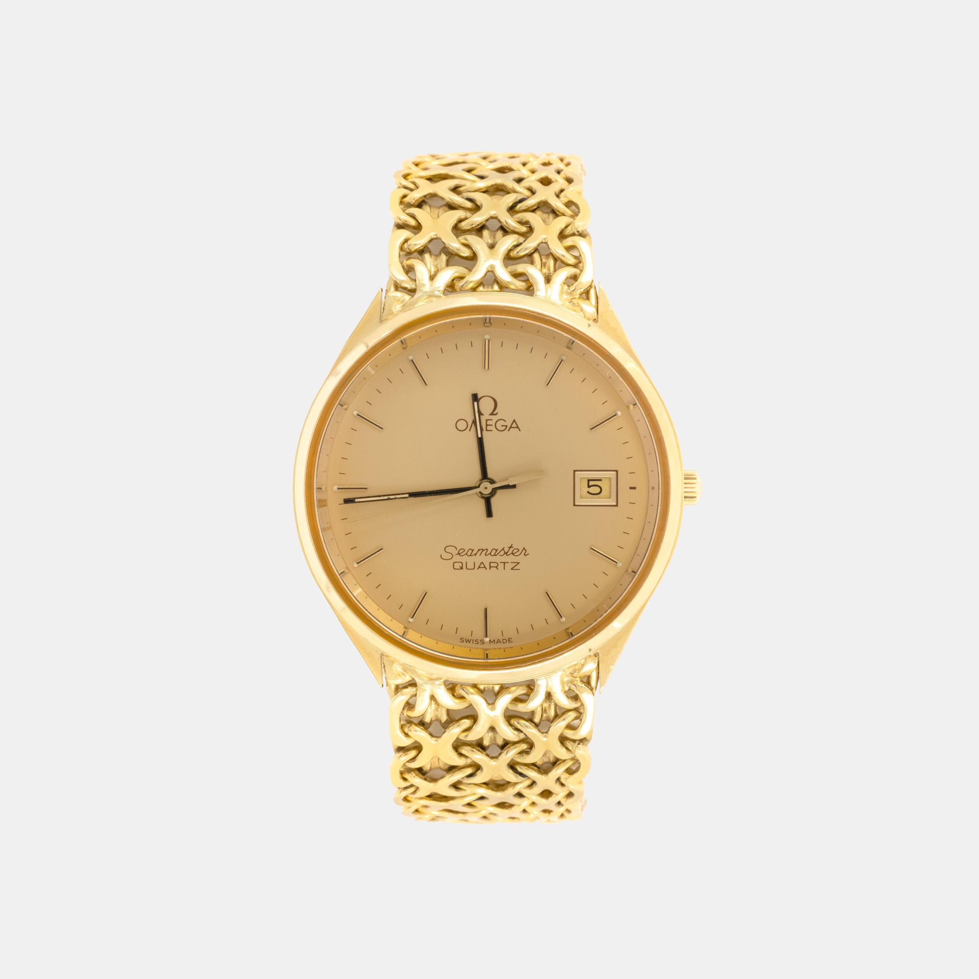 Ceas Omega Seamaster, din aur, de mână, unisex, însoțit de cutia originală