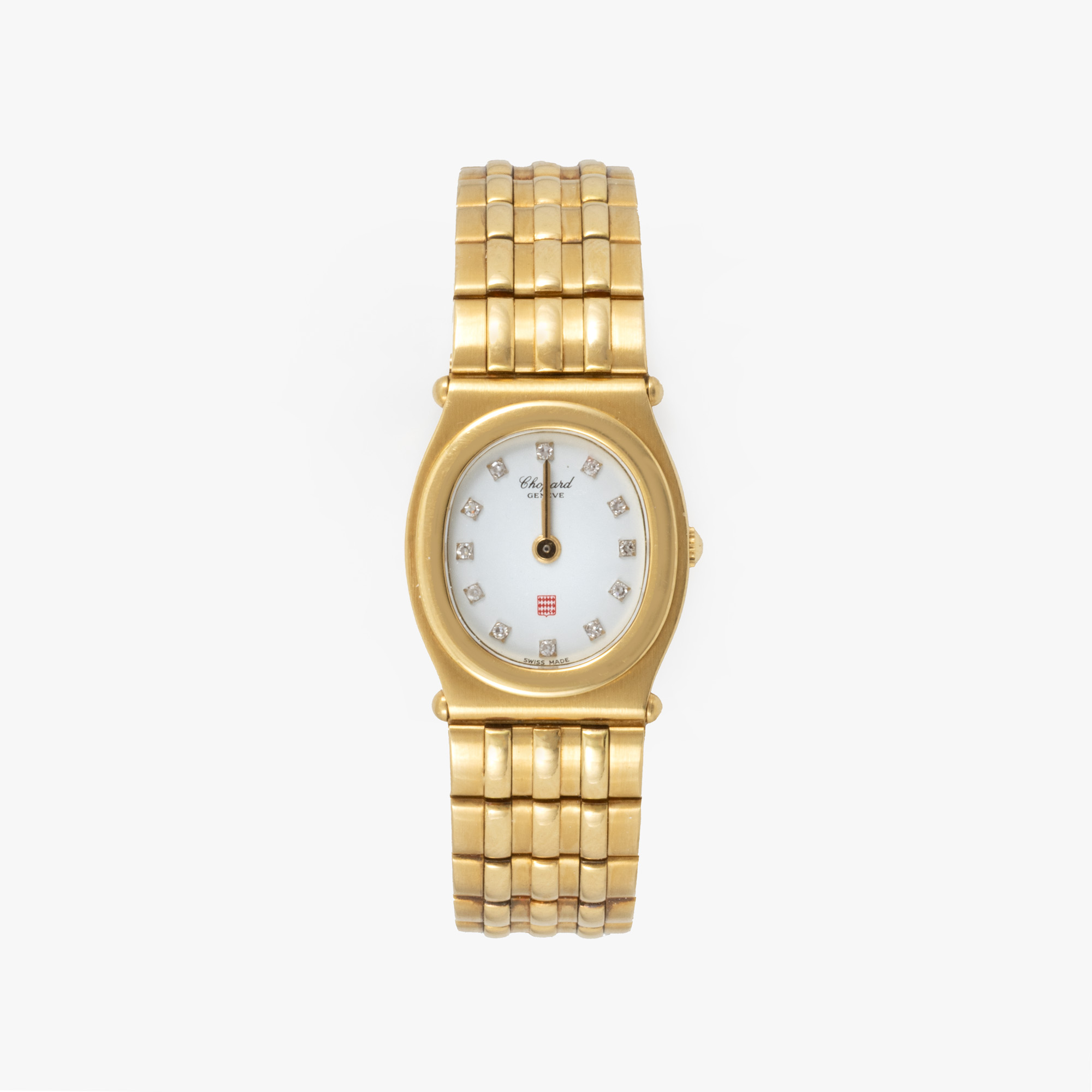 Ceas Chopard Monte Carlo, din aur, cu diamante, de mână, de damă, însoțit de cutia originală și broșură