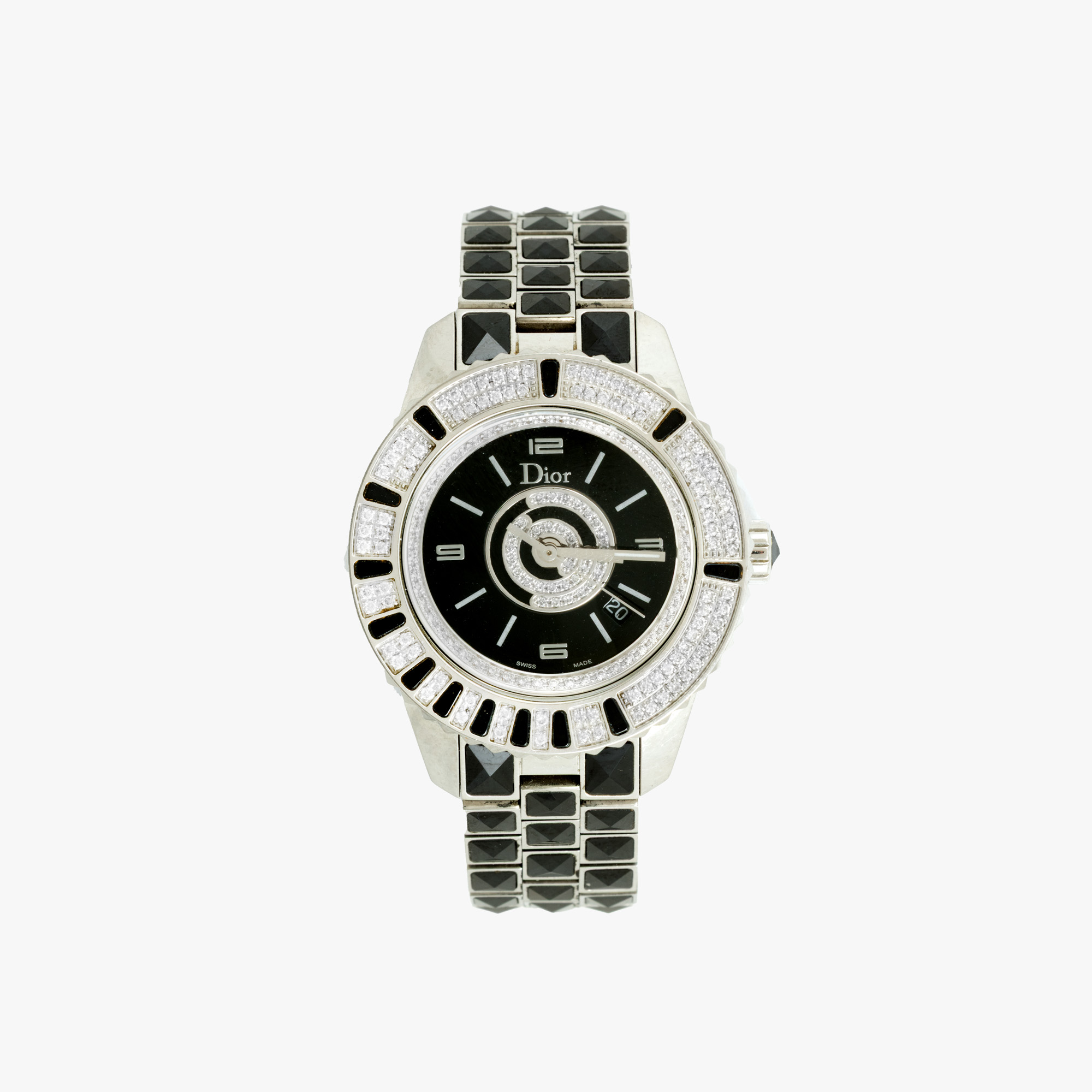 Ceas Christian Dior Christal, cu diamante și safire negre, de mână, de damă