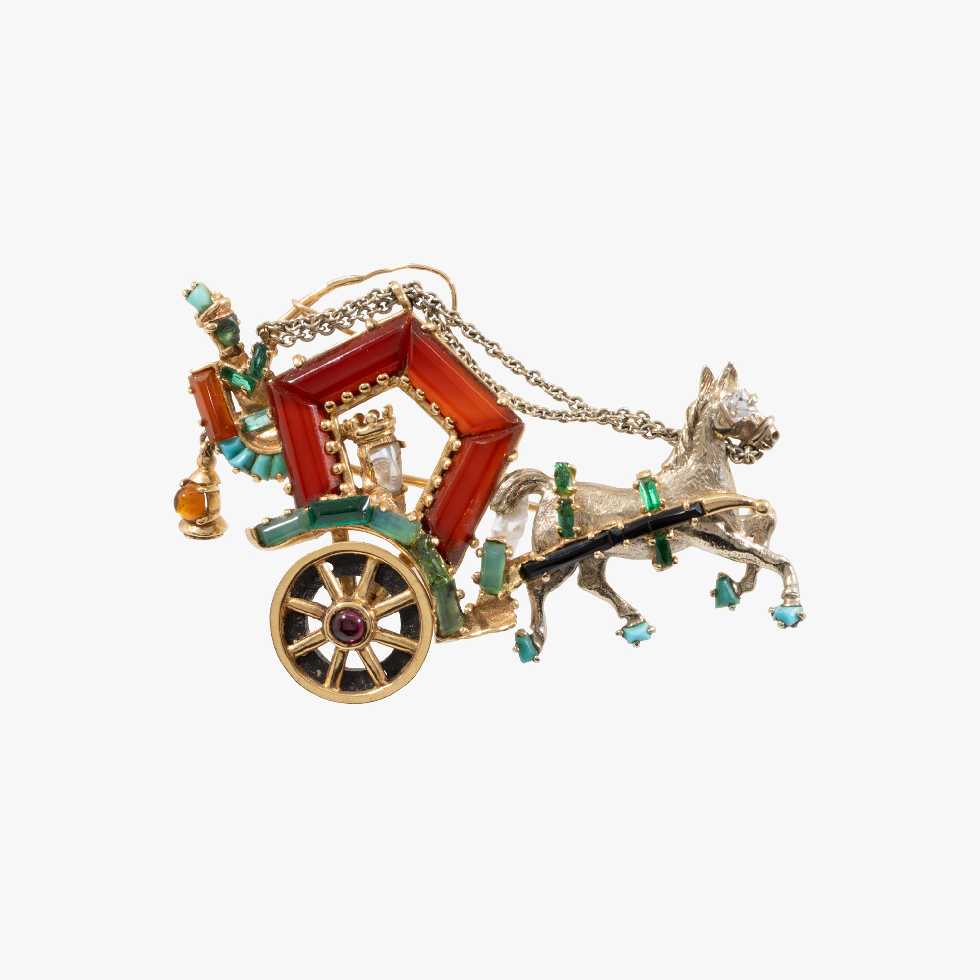 "Lady's Carriage" - gold brooch decorated with semi-precious stones
