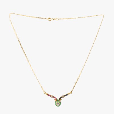 Colier din aur, decorat cu smaralde, safire, rubine și diamante
