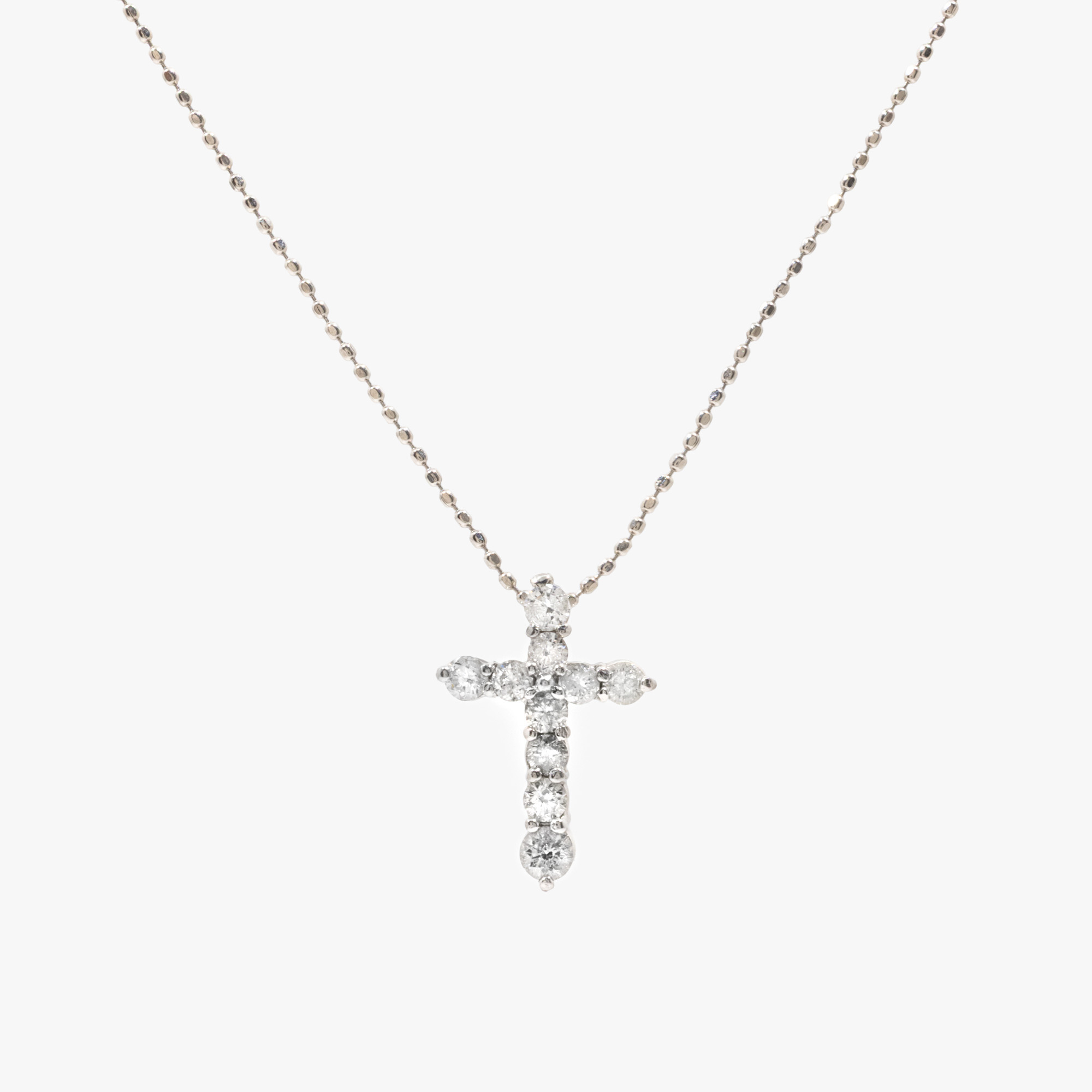 Platinum chain with cross pendant, decorated with diamonds