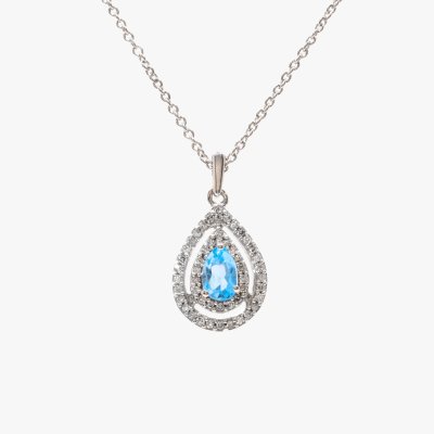 White gold chain with pendant decorated with diamonds and topaz