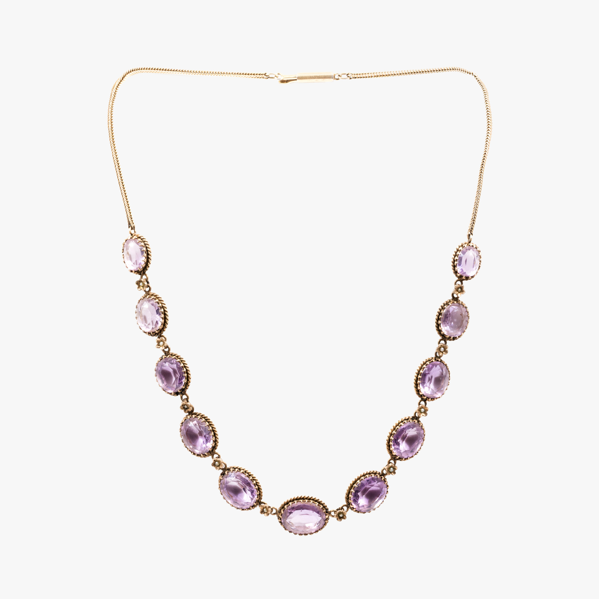 Silver necklace, adorned with amethysts and pearls, cca. 1900