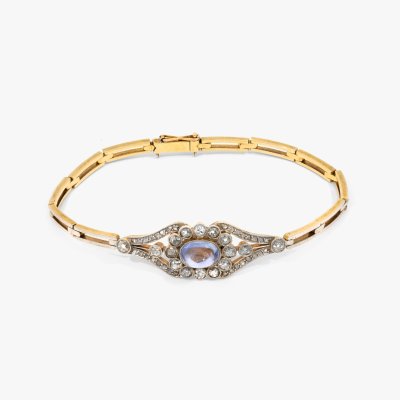 Brățară din aur și platină, decorată cu safir și diamante, însoțită de certificat gemologic suplimentar