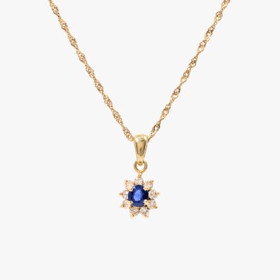 Gold chain with sapphire and diamond pendant